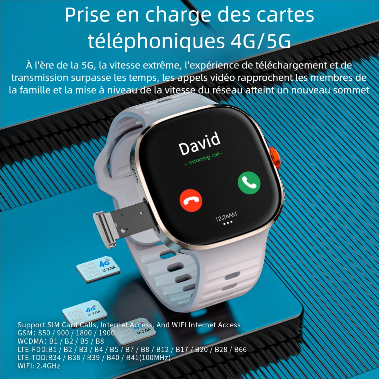 LOKMAT Montre intelligente Android avec carte SIM 4G, écran AMOLED de 2,16", 3 Go + 32 Go, pour homme et femme, avec caméra rotative, WiFi, GPS, 1150 mAh, montre de suivi d'activité physique (doré)