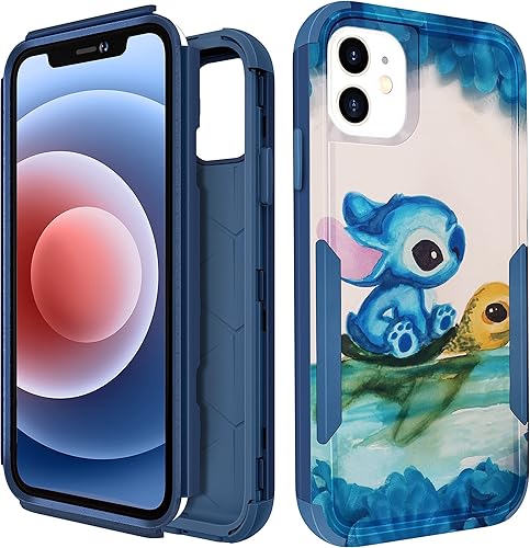 Lupct Funda de teléfono resistente para iPhone 12 Mini de 5.4 pulgadas para niños, niñas y mujeres, de dibujos animados lindos y duros de triple