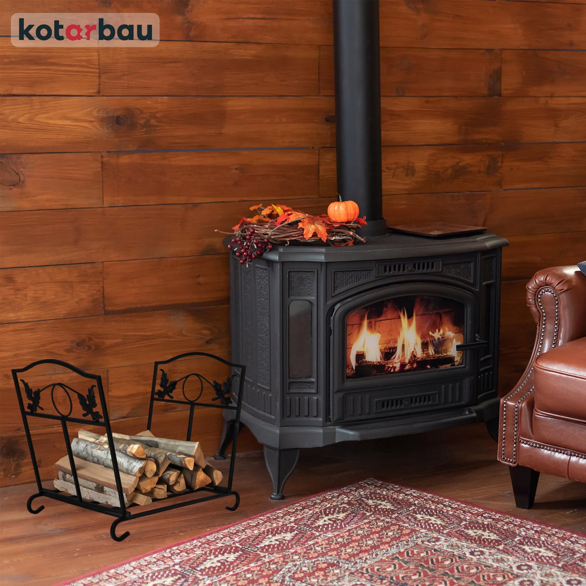 KOTARBAU® Porta Legna per Interni - Scaffale in Acciaio Verniciato a Polvere - 43x31,5x40 cm - Nero - Faltabile - Porta Legna Camino - Portalegna Moderno - Design Decorativo