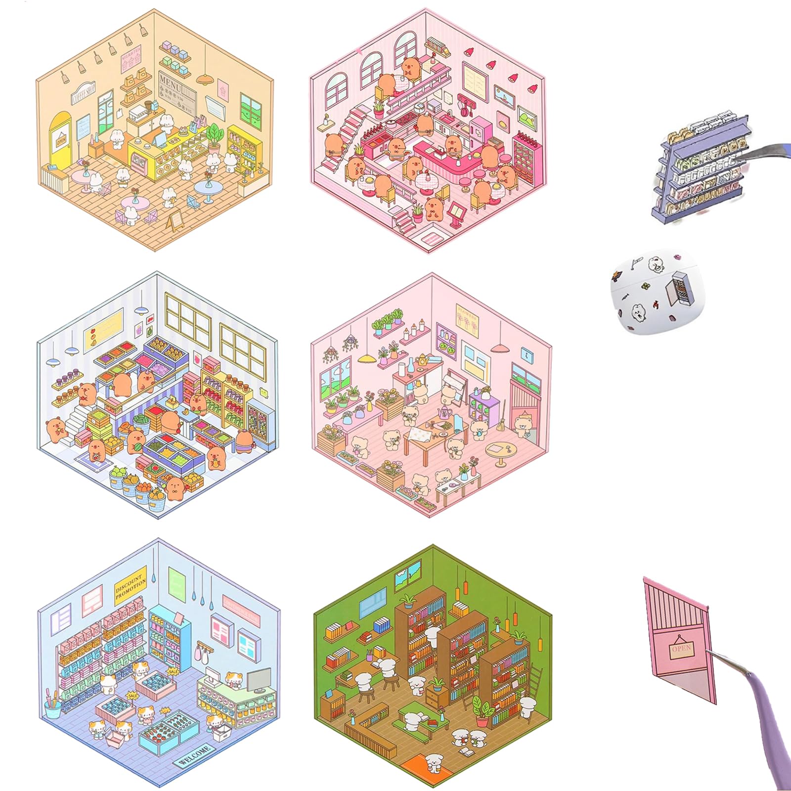 6 Sets 3D Sticker Scene, Sticker Therapy, Sticker Therapy Adults, Fun DIY Stickers Scene Make Your Own Dessert Shop