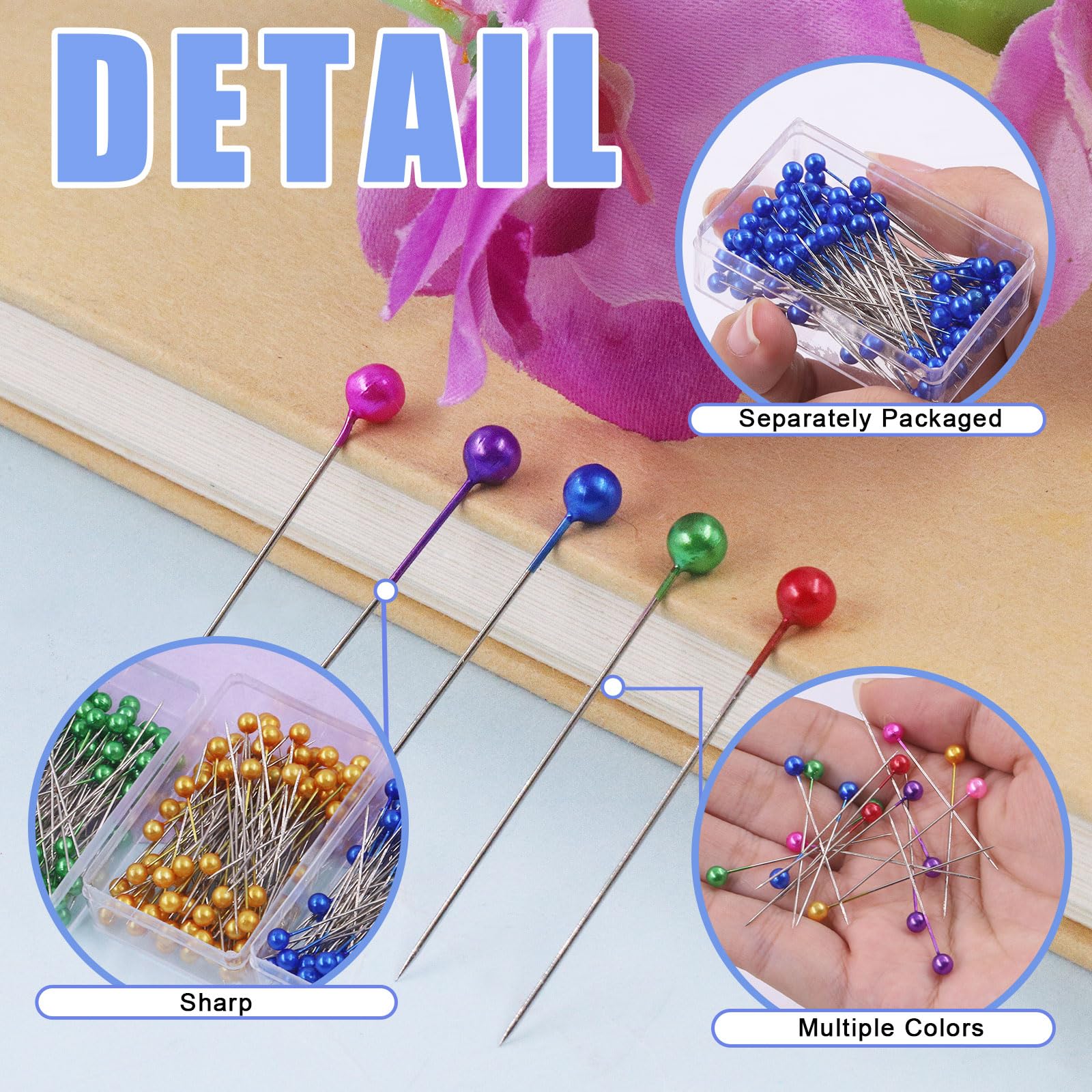 1200 Spilli Da Cucito Multicolore Con Testa A Sfera, 4 Cm - 12 Colori, Per Sartoria, Fai Da Te E Decorazioni, In Scatola Trasparente