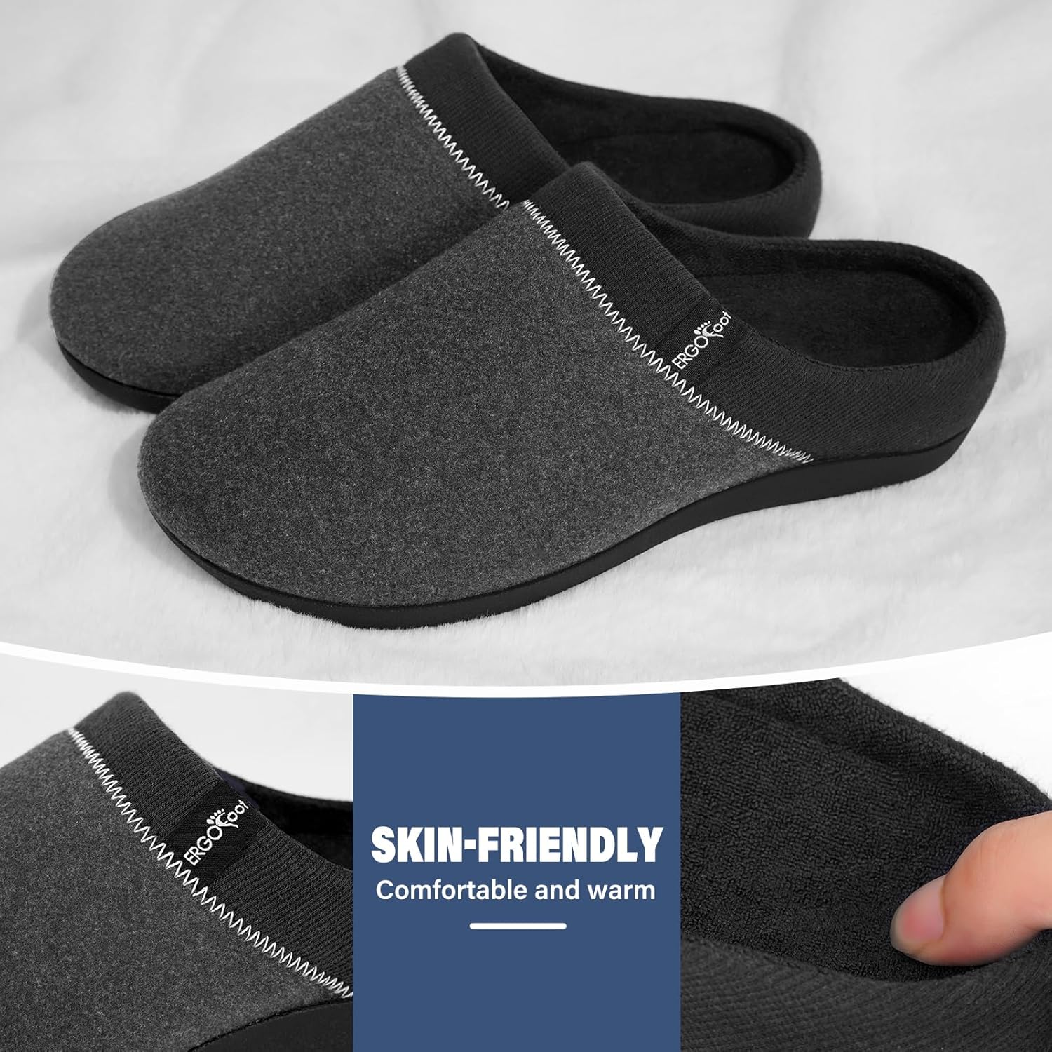 ERGOfoot Orthotic Slippers with Arch Support, Ideal for Plantar Fasciitis, Flat Feet, Heel Pain Relief, Slip on Clog Indoor Outdoor House Shoes with Anti-Skid Rubber Sole - Image 4