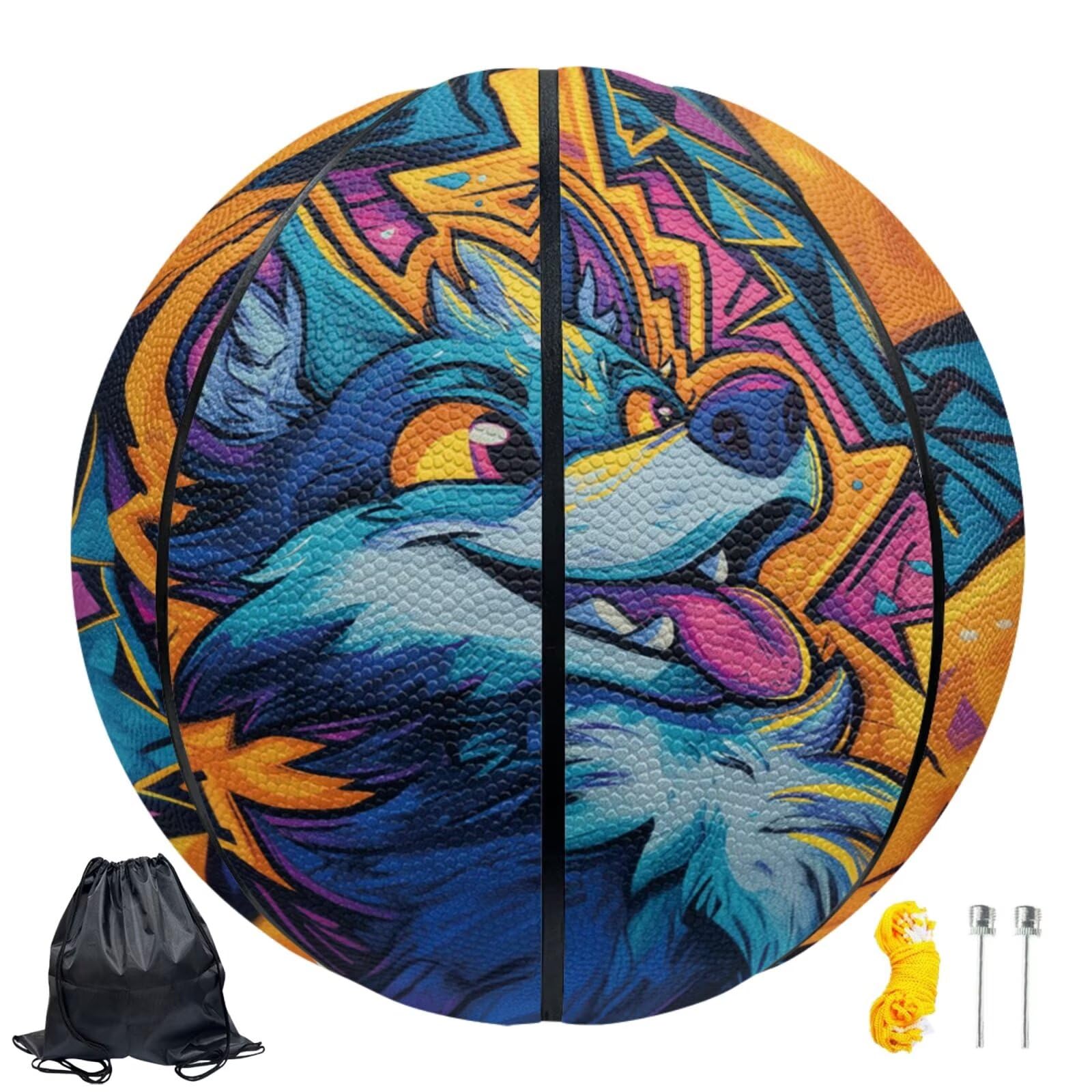 Urndoeng Cartoon Wolf Pattern Personalized Basketball Size 7 / Size 5, Birthday Present, Team Gifts ，Room Decoration