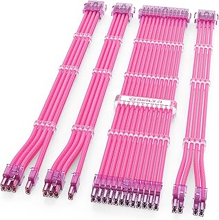 Sirlyr - Kit de cables alargadores de alimentación, personalizados, para PC, con gestión sencilla, 24 pines ATX x 1, 8 pines (4+4) EPS x 1, 8 pines (6+2) GPU chapados en oro x 2, color rosa, 4