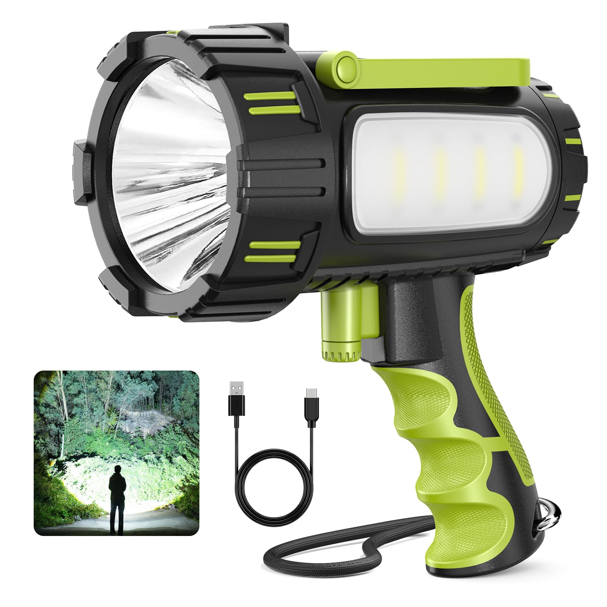 AlpsWolf Rechargeable Flashlights High Lumens, Super Bright 10000mAh Spotlight Flashlight with Built-in Stand & 3 Color Lenses, Water-Resistant LED Handheld Flashlight for Camping, Search, Emergencies