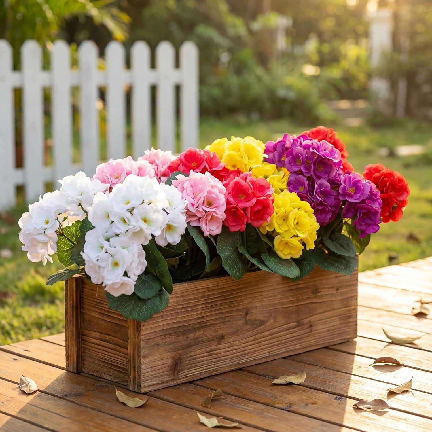 AMORISE12 Pack Artificial Geraniums for Outdoors,UV Resistant Fake Geranium Plants with 6 Bright Colors,Faux Silk Flowers for Window Box,Porch,Patio,Hanging Basket,Indoor Outdoor All Season Decor
