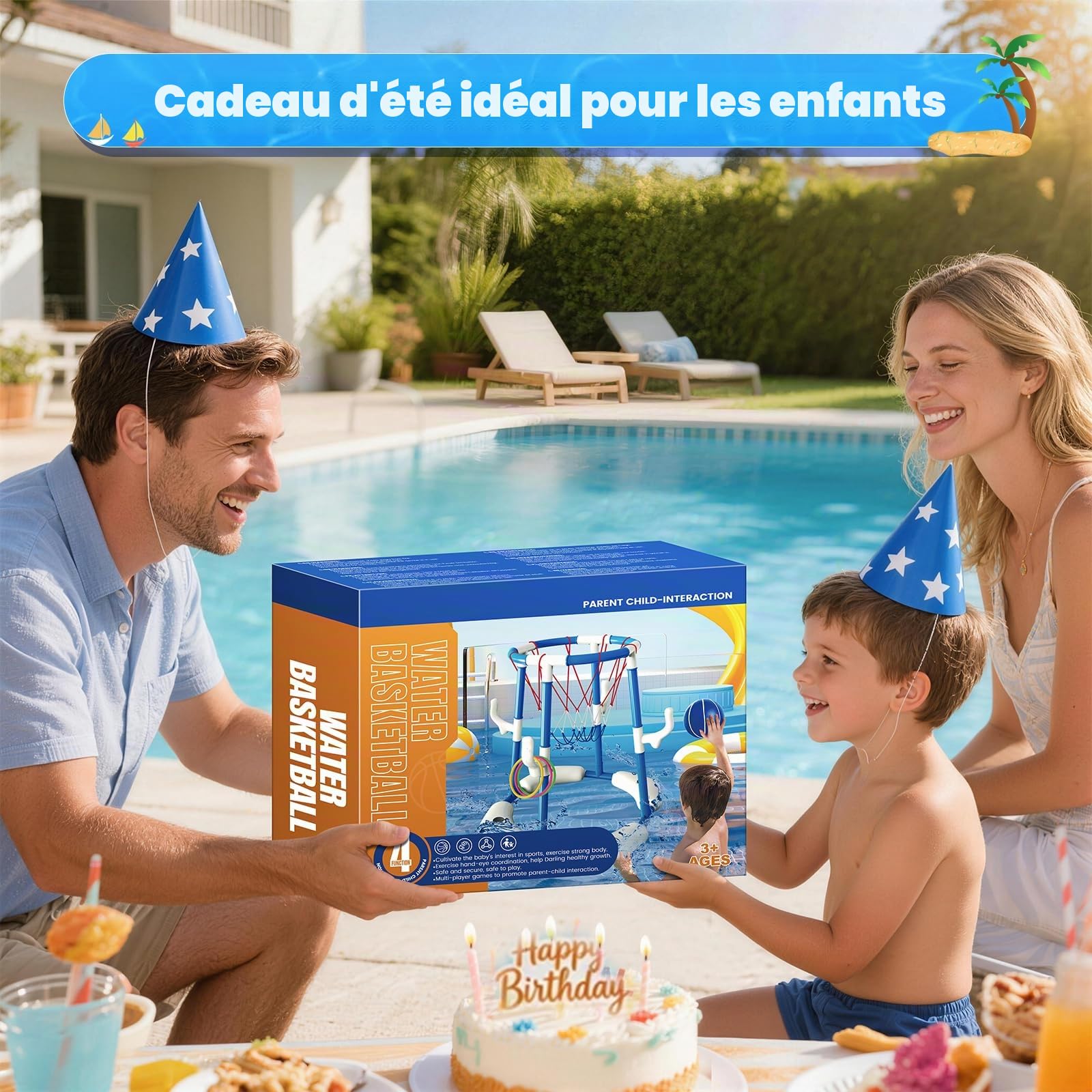 HaoVrisn Panier Basket Piscine 2 en 1, Jeux Piscine pour Enfants, 4 Ballons Flottants + 12 Anneaux + Pompe, Jouet Piscine d'Été pour Famille, Jeu d'Eau Extérieur/Intérieur pour Fête de Piscine
