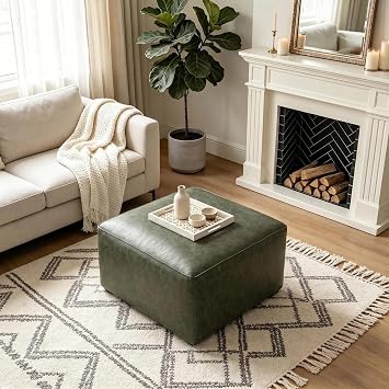 Modern Square Coffee Table Ottoman for Living Room, Green