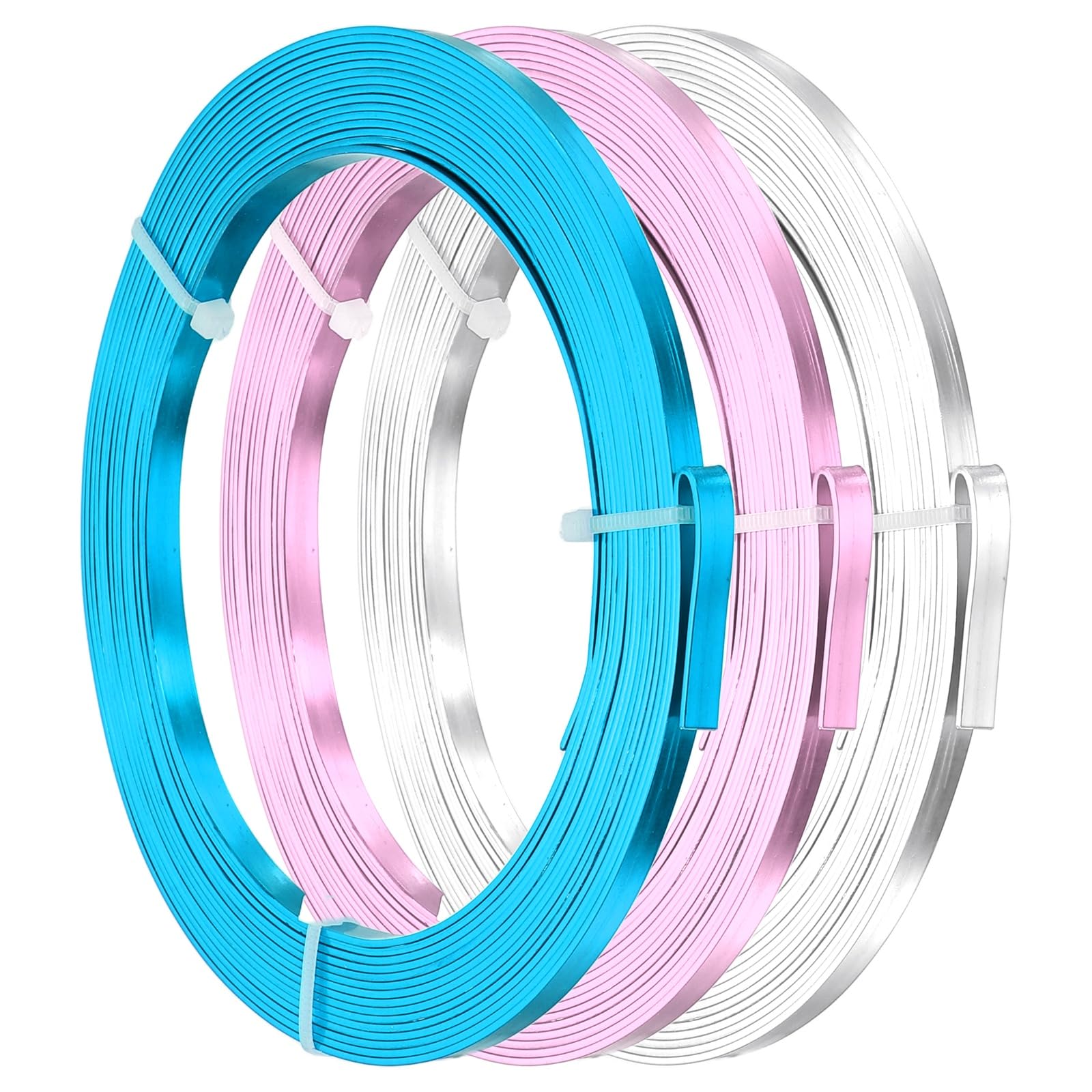 PATIKIL 20 AWG 3.5mm Wide Aluminum Flat Wire, 16Ft 3 Roll Bendable Anodized Aluminum Wire Wide Beading Craft for Jewelry Making Resin Bezel Frame Wrapping, Silver/Light Blue/Pink