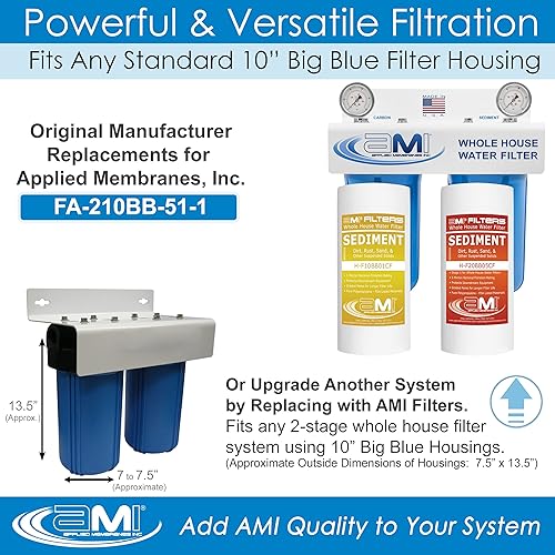 Miniatura 15 de APPLIED MEMBRANES INC. Juego de cartuchos de filtro de repuesto para filtro de agua para toda la casa para reducción de hierro, 2 filtros de carbono