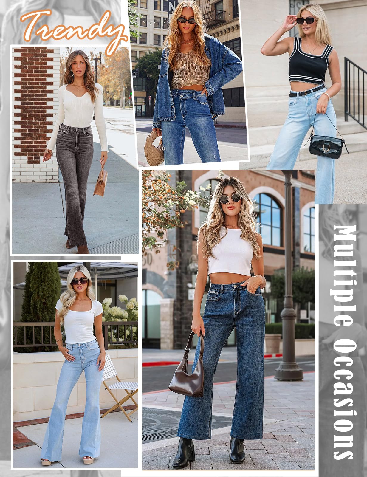 Vaqueros Mujer Elásticos Pantalones de Campana Cintura Alta Jeans Flare Pantalones Bootcut Vaqueros Slim Fit Retro Tallas Grandes con Bolsillos