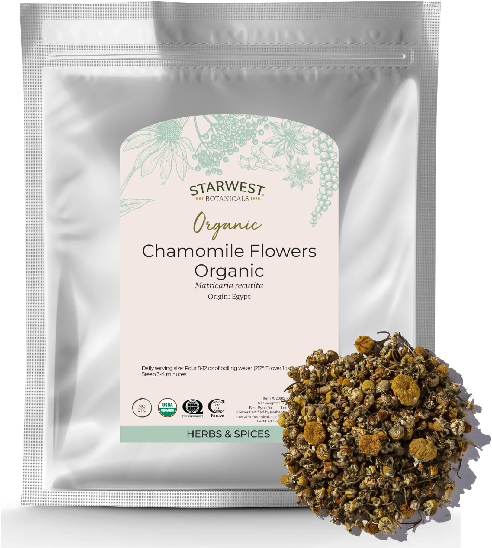 Starwest Botanicals Organic Chamomile Flower Whole (Egypt), 1 Pound