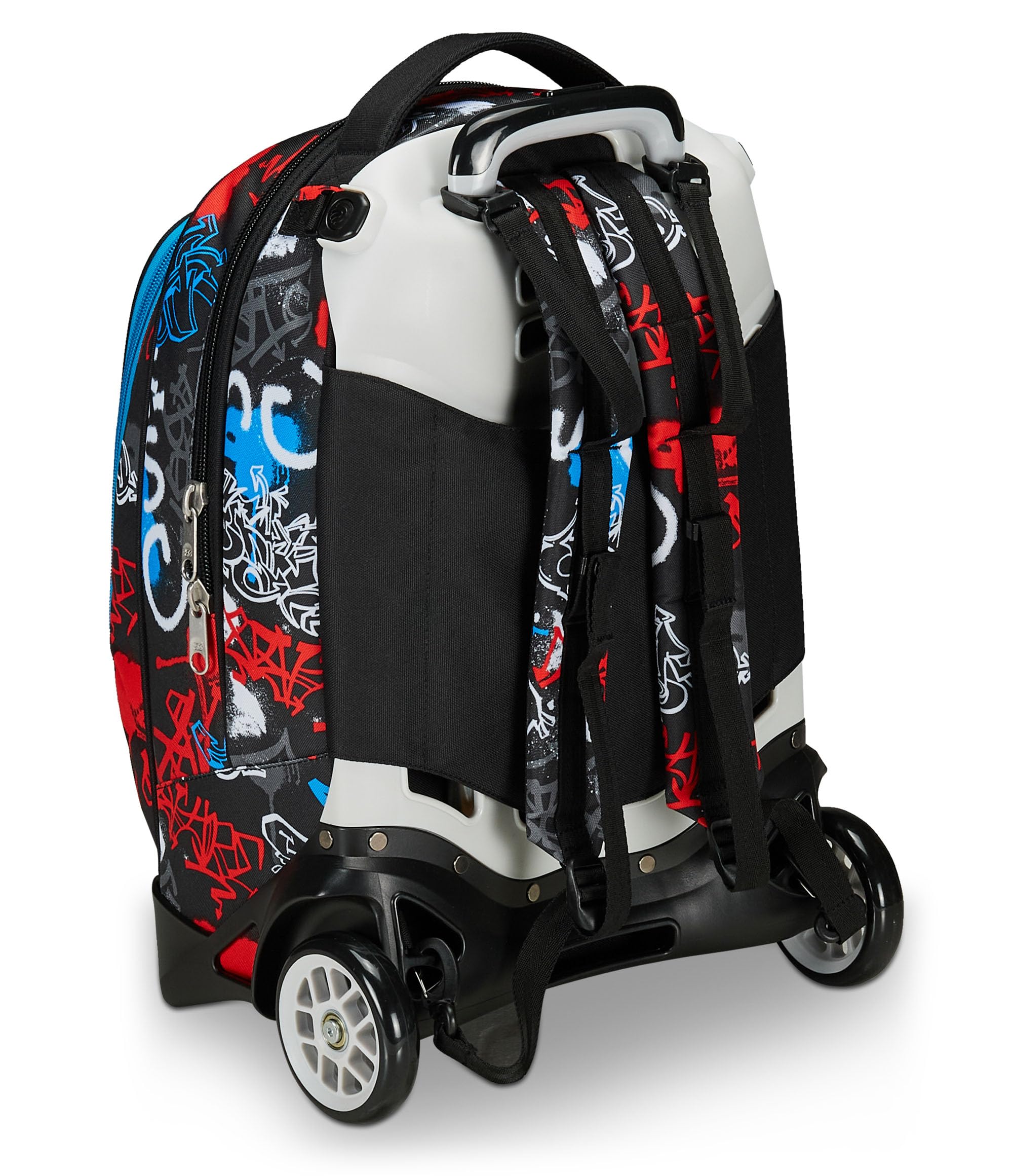 Seven Trolley Scuola Jack 2 Ruote, Nero Rosso, Half Street, 3 in 1, Triplo Uso, Zaino Con Carrello Sganciabile, Tasca Porta Borraccia e Crossover System, Zaino Scuola Viaggio, Bambino Ragazzo