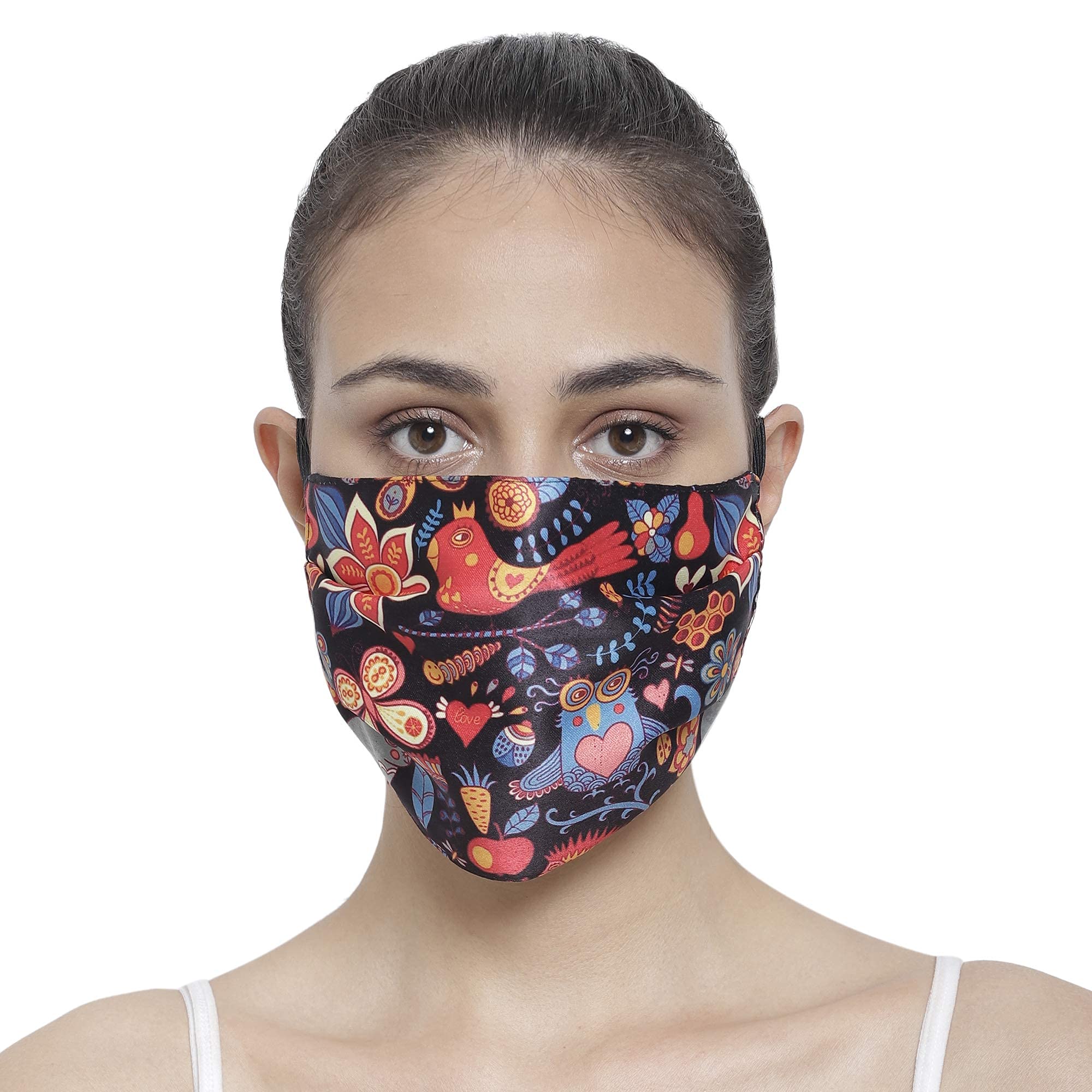 Red Black Three Layer Woven Fabric Outdoor Protection Reusable Face Mask with Printed Design for Men and Women-image-16