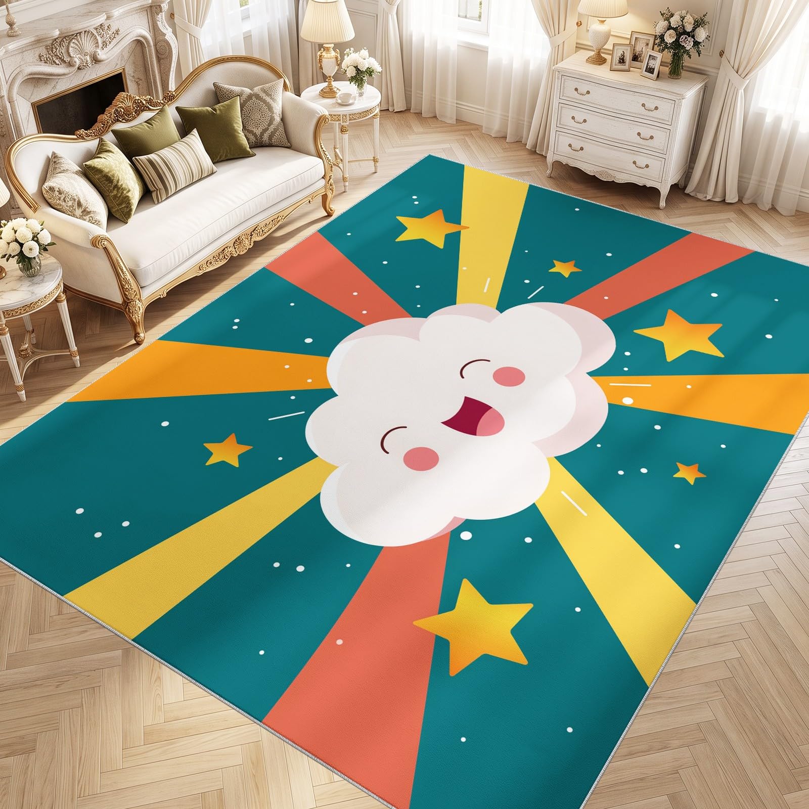 Tapis À Motif Courbes topographiques Lavable et antidérapant pour Salon