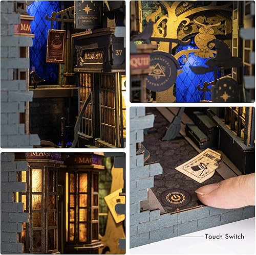 Miniatura 11 de ROBOTIME Kit de rincón de libros en miniatura para casa de muñecas en 3D, rompecabezas de madera 3D, decoración con luz LED para adolescentes