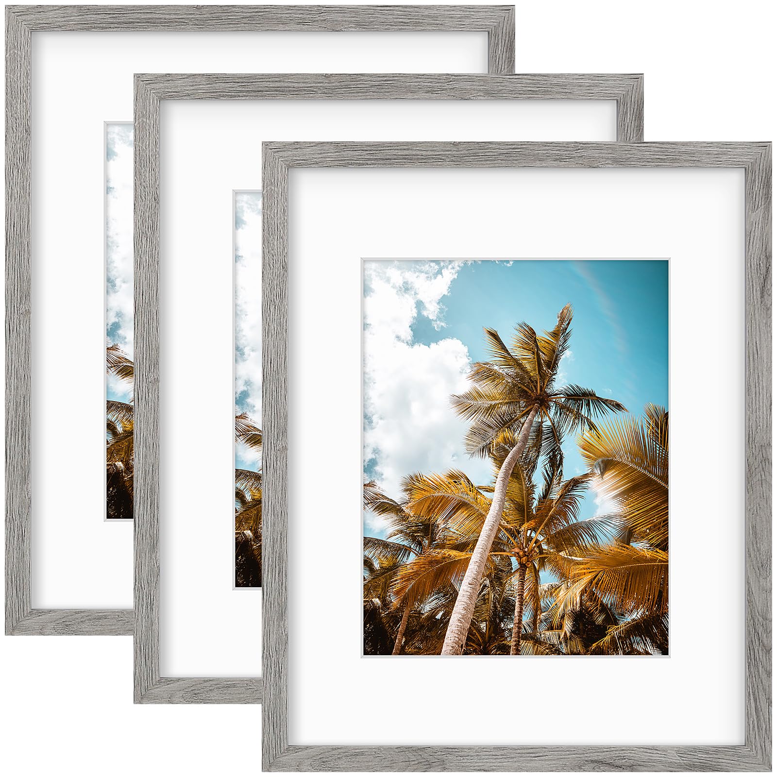 Frametory 3 Pack 16x20 Grey Picture Frame with Real Glass Mat for 11x14