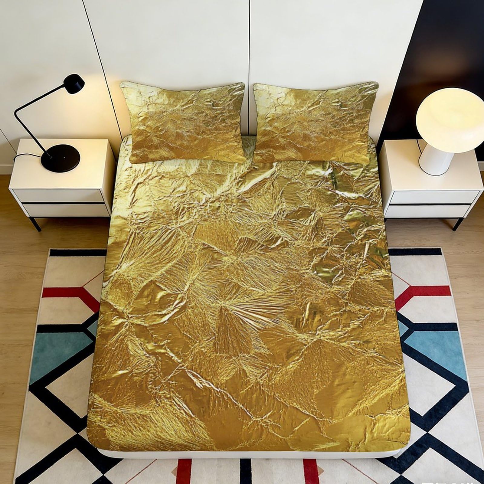 3D Printed Gold Marble Fitted Sheet Microfiber Soft Bedroom Decor Abstract Swirl Mattress Cover for Home Dorm 90x200x25cm