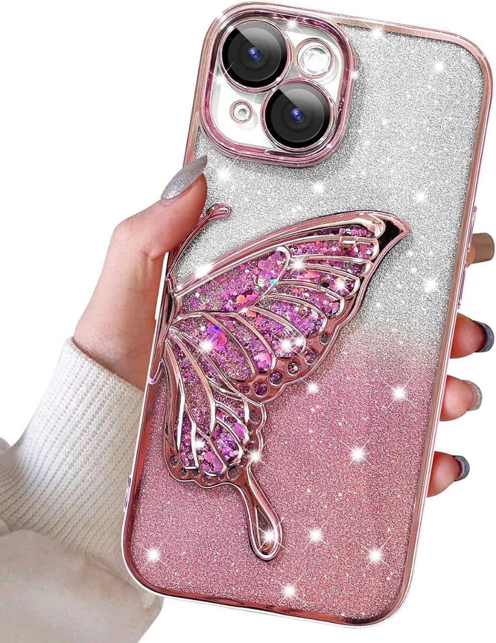 mobistyle Leather Designed For iPhone 13 Cover With Glitter Cute Butterfly Electroplate Plating Design Back Cover Case For Women Teen Girls (Pink) (B0CL3HYDCT) Amazon Price History, Amazon Price Tracker