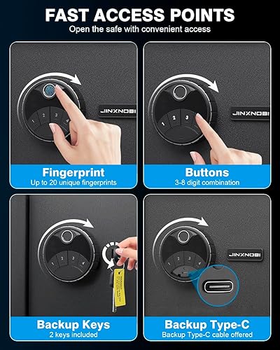 Miniatura 4 de Pequeña caja de seguridad biométrica, 0.78 pies cúbicos, estante extraíble, caja de seguridad de acceso rápido con escáner de huellas dactilares