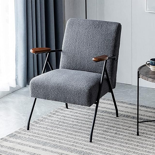 ZANNZA Nordic Leisure Living Room Sofa Chair, Bedroom Balcony Single Leisure Chair Wrought Iron Metal Legs Padded High Back Recliner with Armrests,A