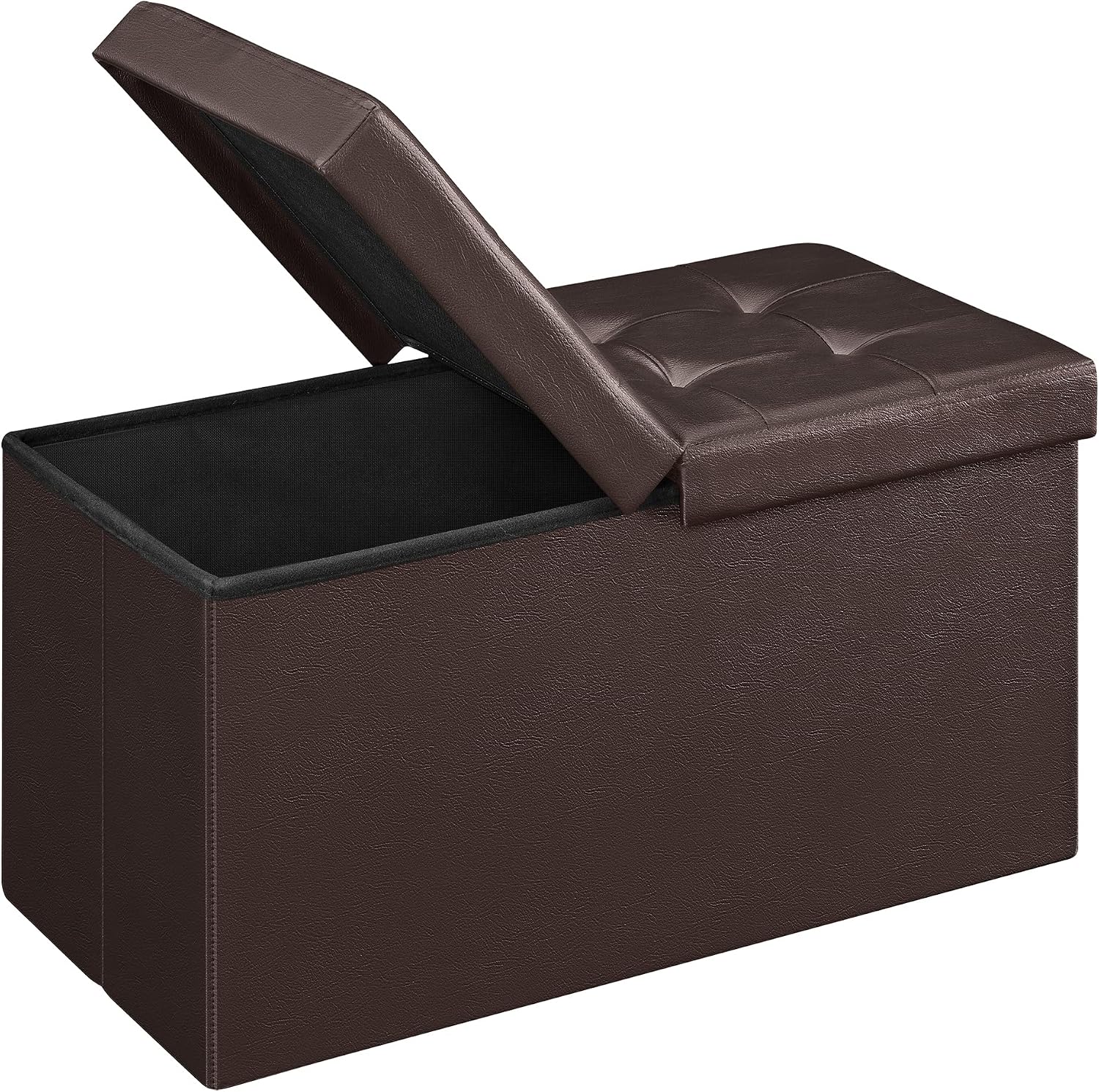 SONGMICS 30 Inches Folding Storage Ottoman Bench with Flipping Lid, Storage Chest Footstool, Faux Leather, Brown ULSF45BR