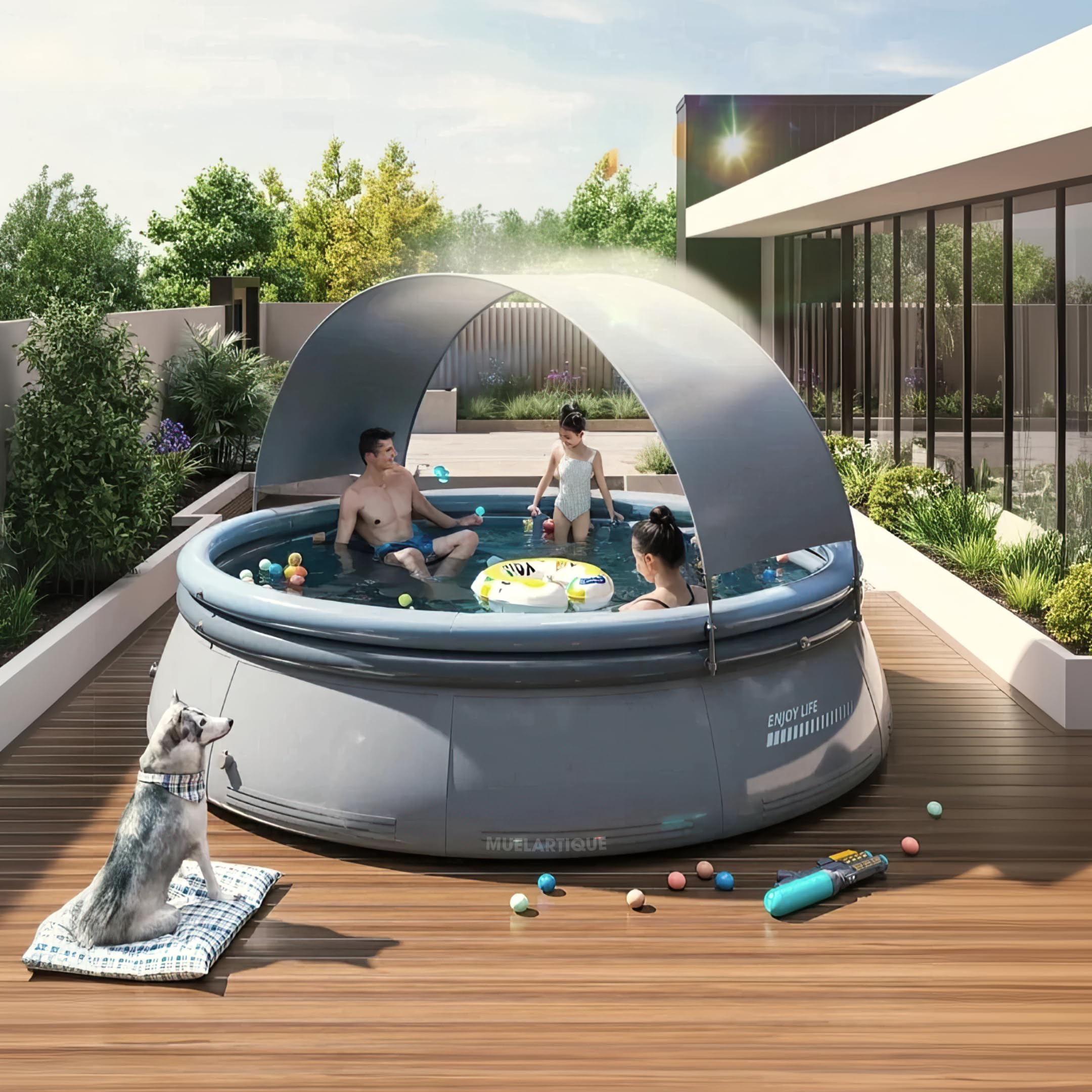 Inflatable Pool with Canopy, Large Inflatable Swimming Pool for Kids,Adult, Blowup Pools.Durable Thickened Inflatable Family Pools for Backyard,Blue (