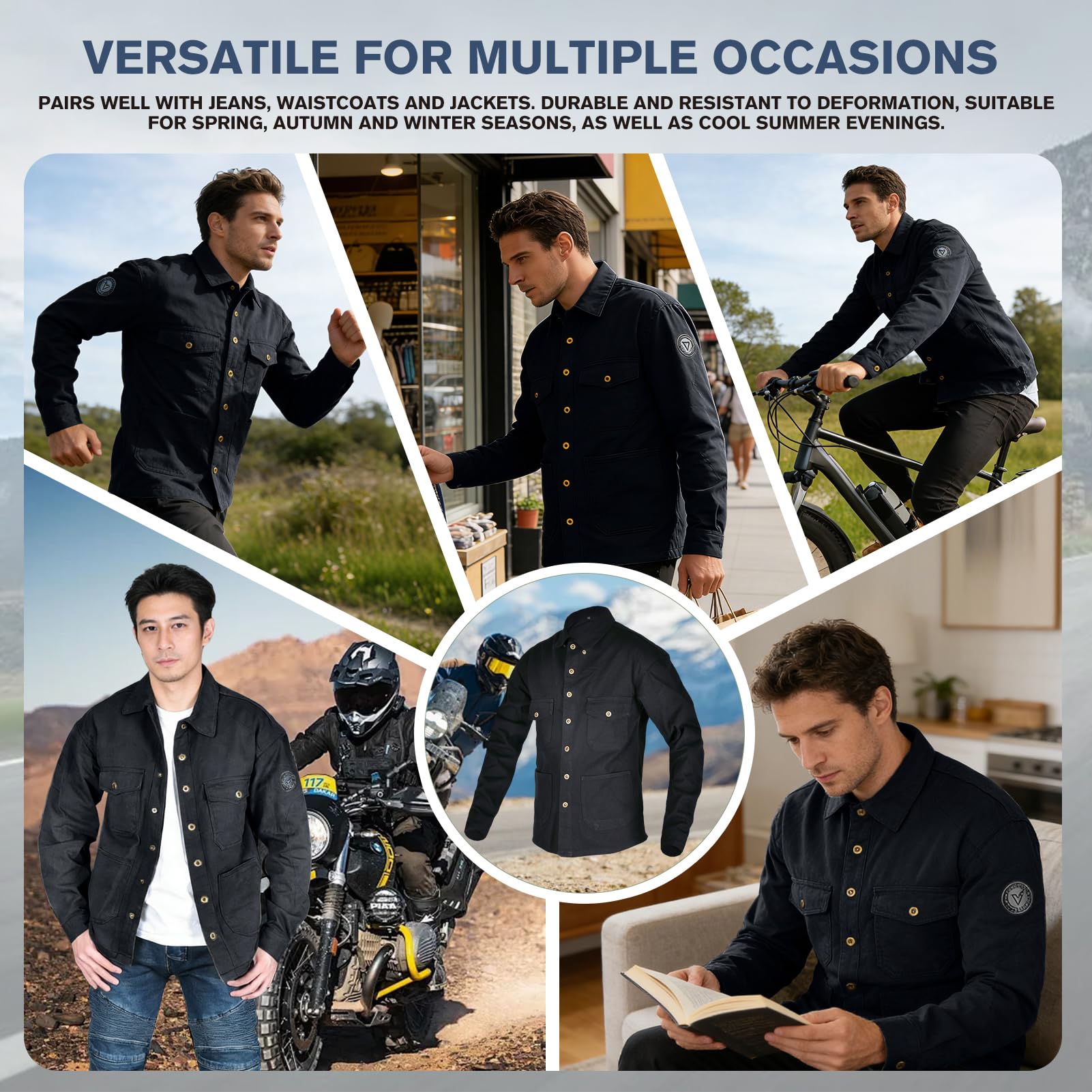Camicia Moto Uomo, Maglia Moto Uomo Bici Rinforzata, Giubbotto Moto Uomo Estivo Armatura Removibile, Camicia Moto con Protezioni