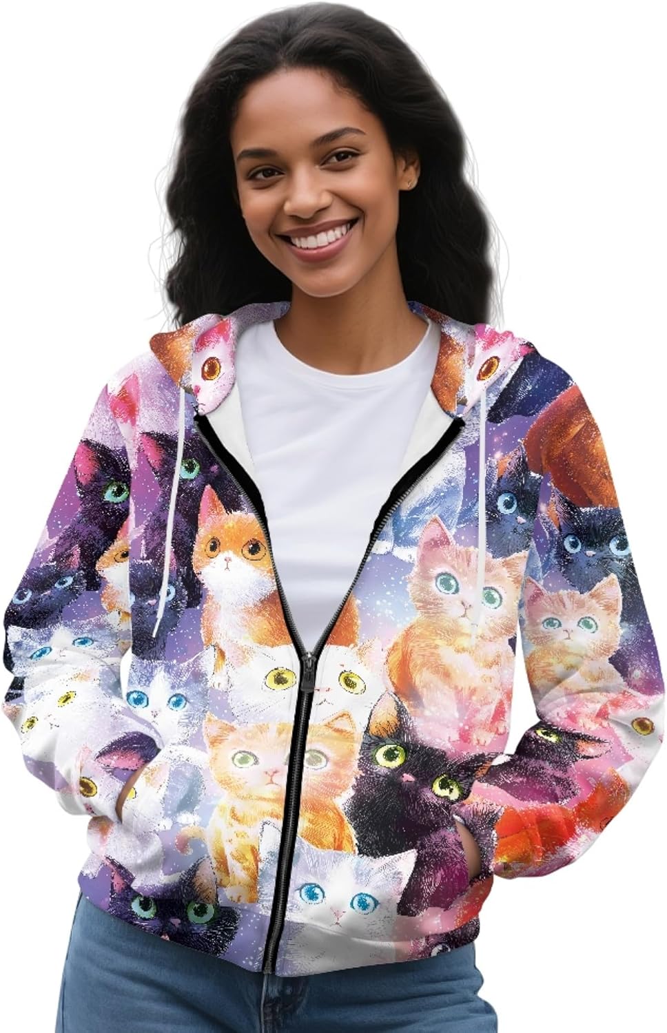 Grapgicjoy Zip Up Hoodies For Women Printed Zipper Hoodie Sweatshirt Casual Long Sleeve Fall Thin Jacket Coat - Image 6