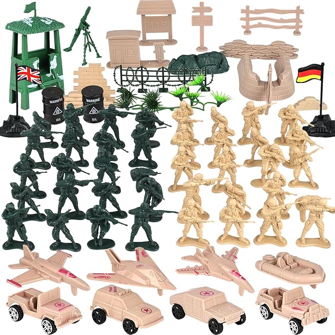 3 otters 120PCS Army Men Military Set, Military Soldier Playset Army Men Action Figures, with Vehicles Aircrafts Assault Boats, Toy Figures & Playsets for Kids Boys Ages 3+