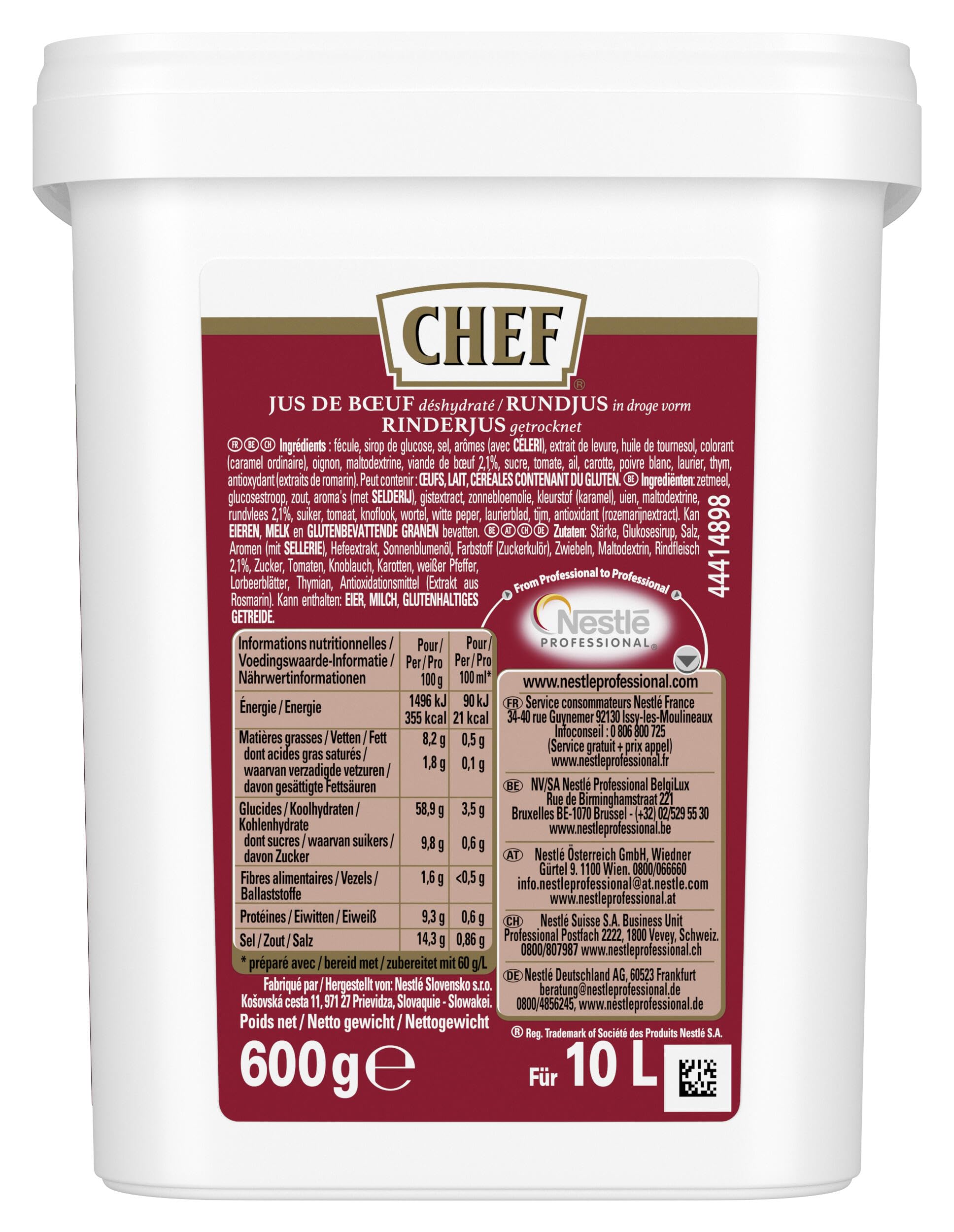 CHEF Rinderjus, Ideal für kurzgebratene Rindfleischgerichte und Steaksaucen, intensiver Rindfleischgeschmack, ergibt 10L, 1er Pack (1 x 600g GastroBox)