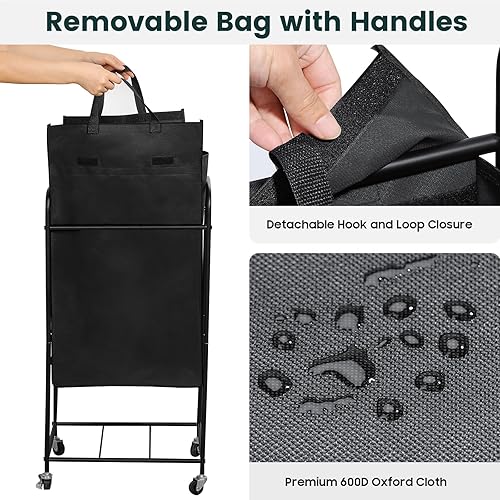 Miniatura 3 de Memobarco Cesta de lavandería con ruedas, cesta de lavandería de 100 litros con tapa y bolsa extraíble, carrito de lavandería con marco de acero,