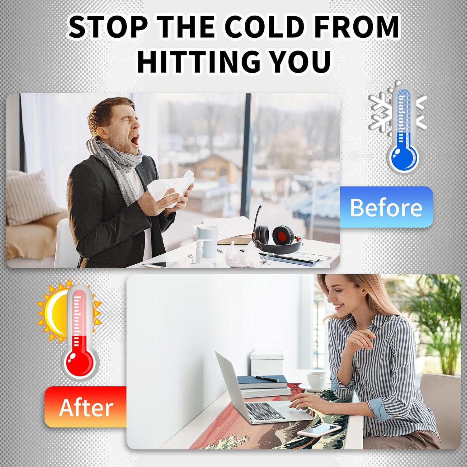 Heated Mouse Pad Hand Warmer, Warm Desk Pad Mousepad Desk Mat with 3 Levels Heating and 3 Hours Auto Shut Down 31.5 x 13 inch PU Leather Warmer Keyboard Mat for Gaming Laptop Office Home, Sea Wave