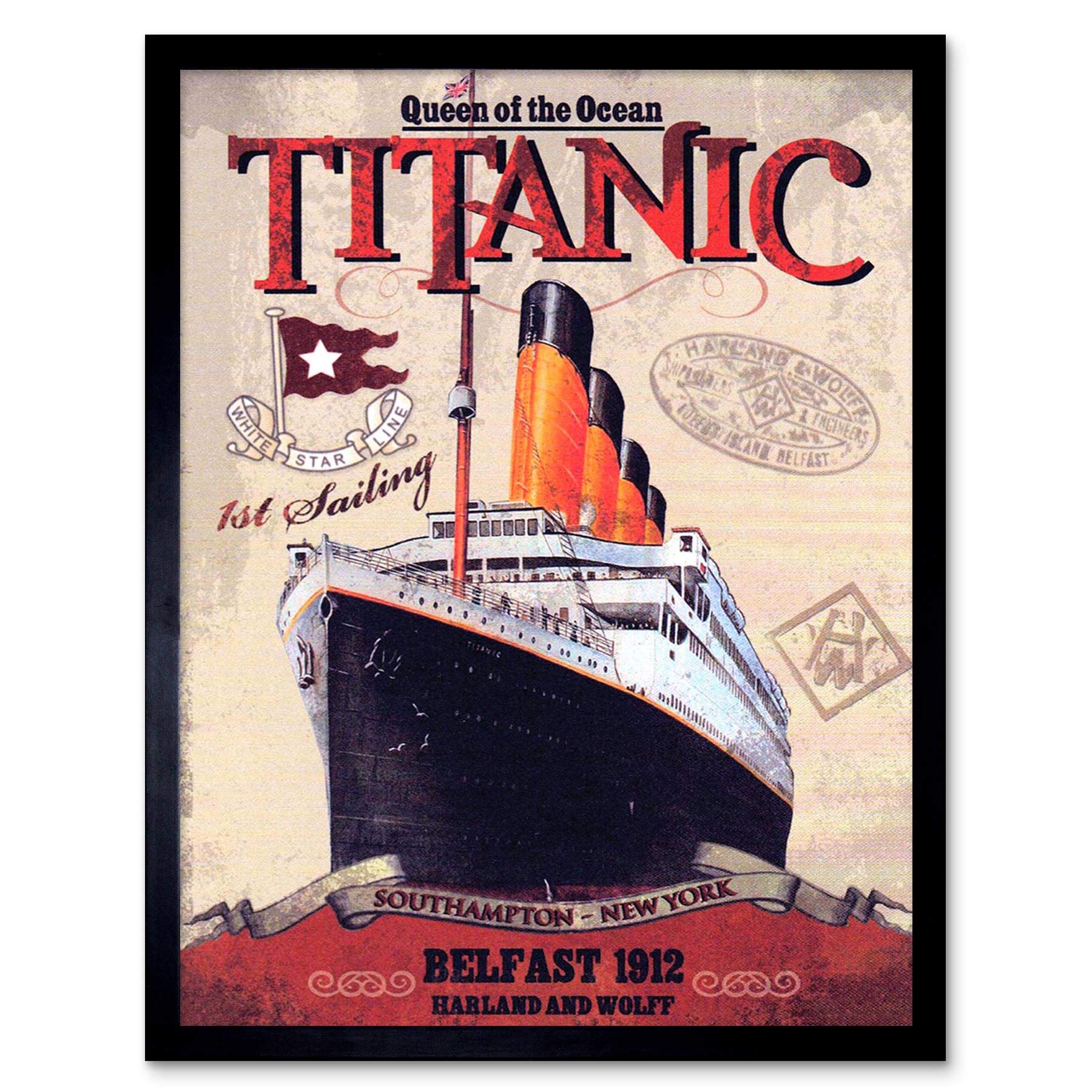 Wee Blue Coo Travel Transport Titanic Liner Disaster Queen Ocean Art Print Framed Poster Wall Decor 12X16 Inch