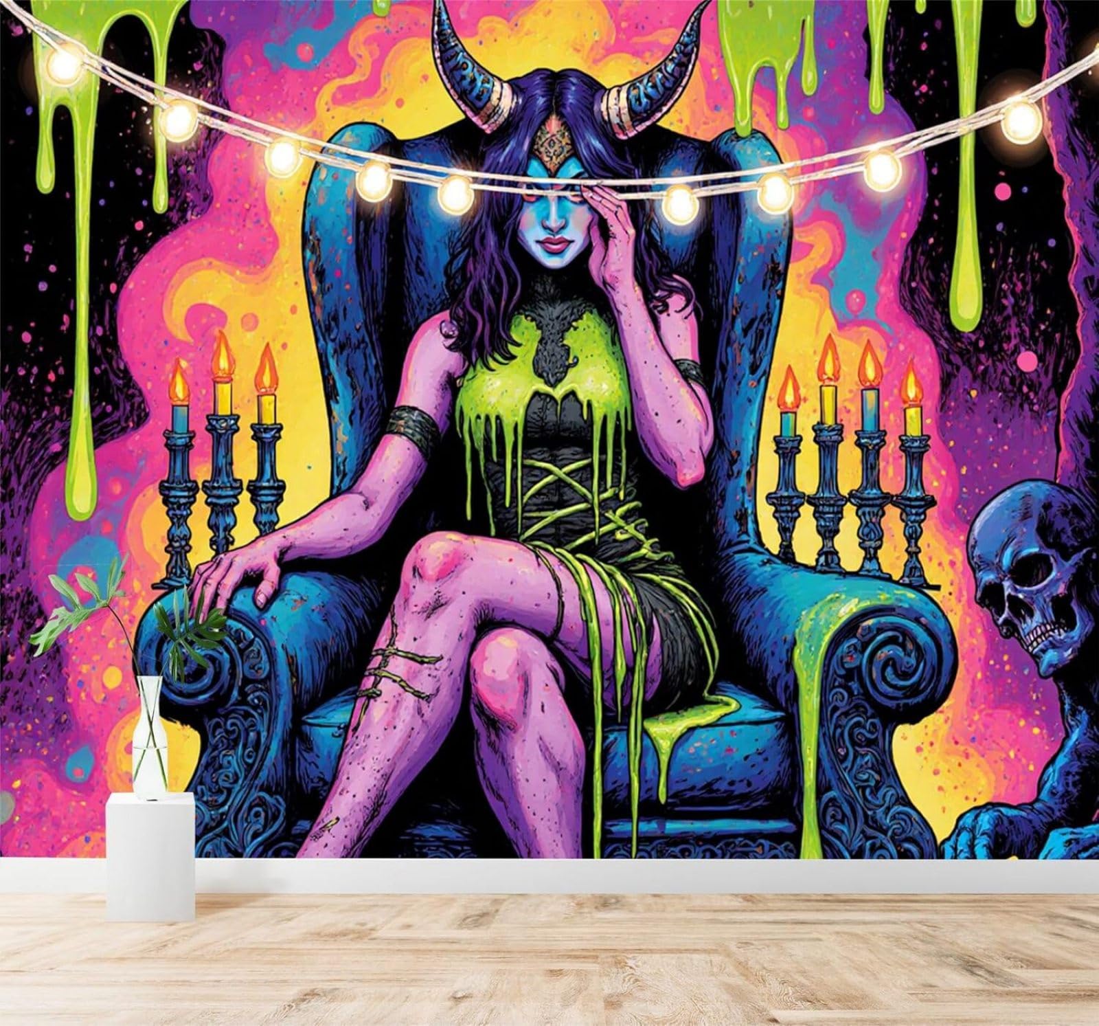 Tzxztt Girls 250Cm×170Cm(B×H) Abstract Graffiti Colourful Candles Skeletons Modern 3D Wallpaper Premium Textured Silk Neutral Tones Material Ideal For Living Room Bedroom-250Cm×170Cm