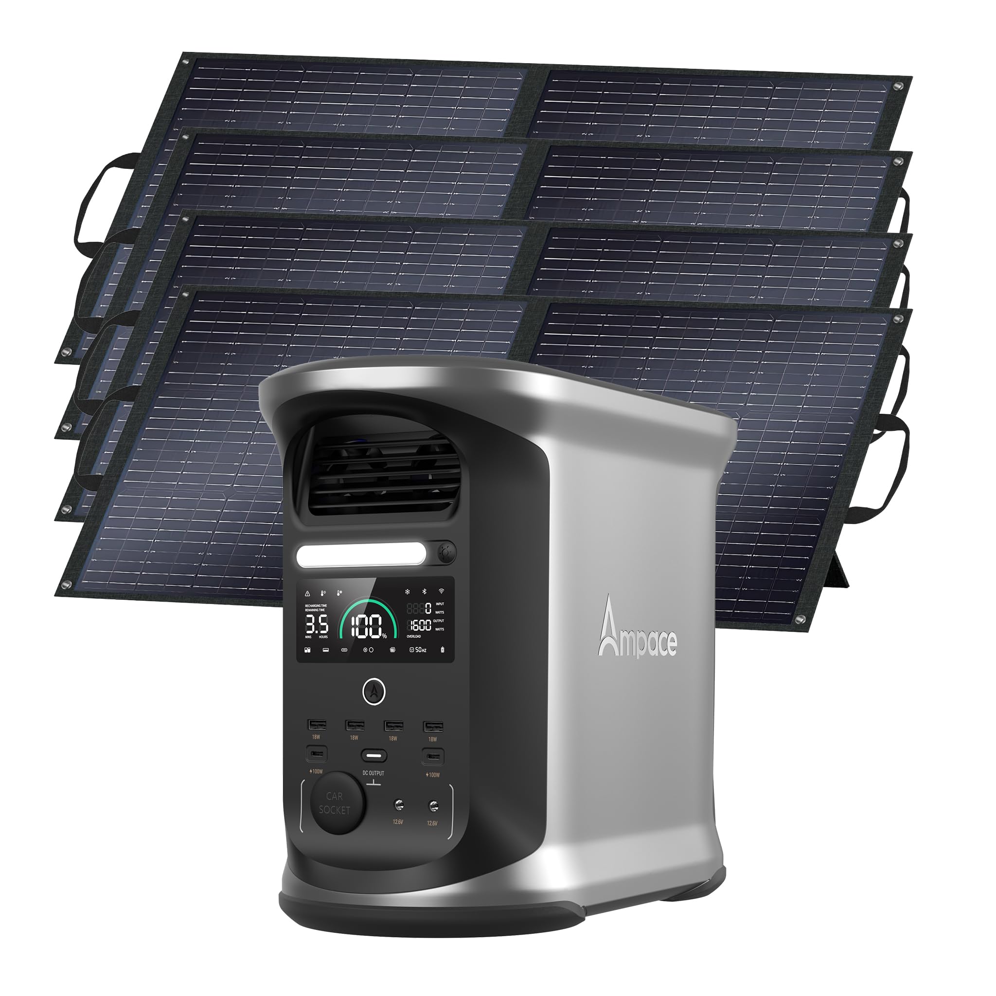 AMPACE Andes 1500 Power Station with 4 100W Solar Panel 2400W 1462Wh Solar Generator with 4 AC Outlets
