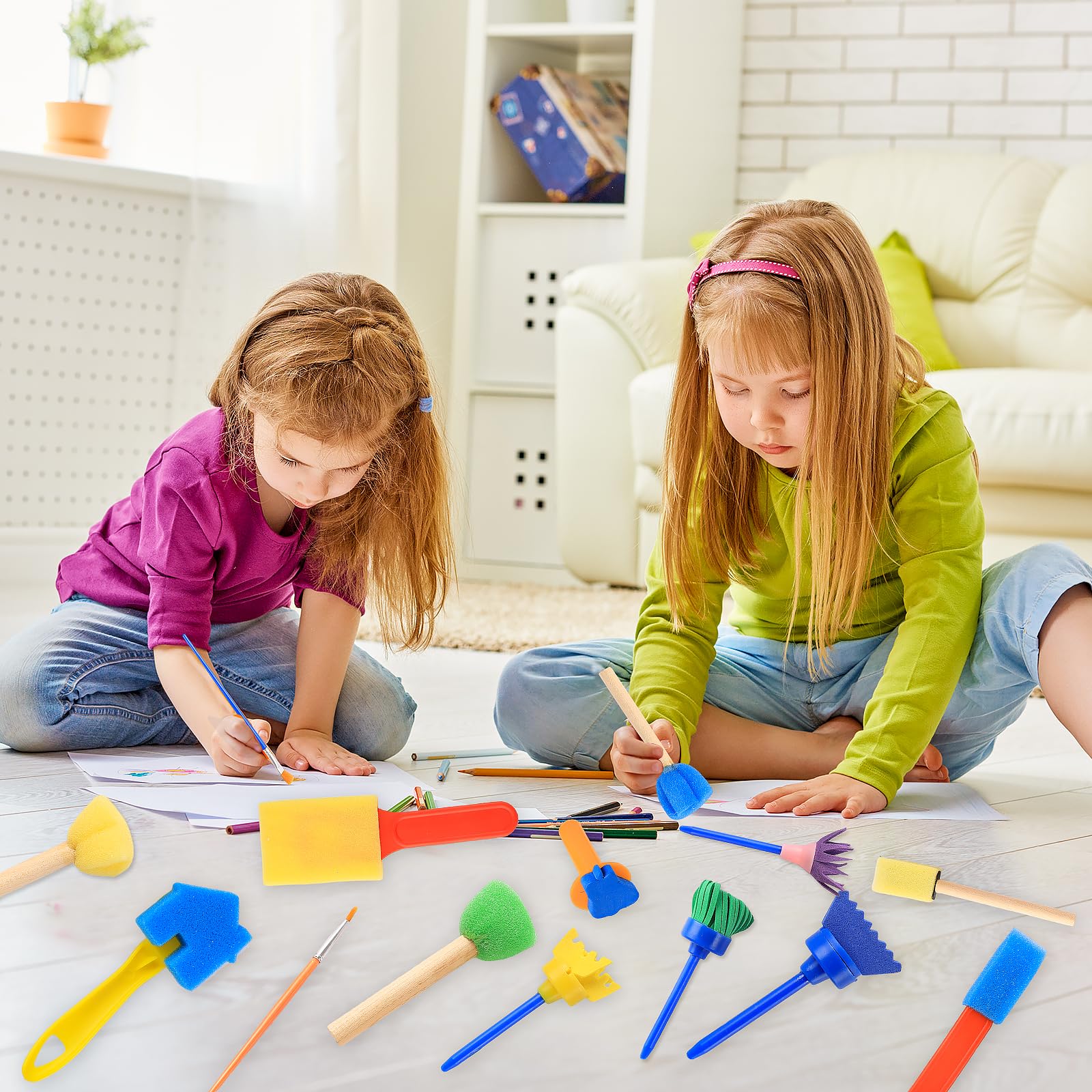 Kit Pinceau Éponge Réutilisable 30 Pièces, Brosse Peinture Enfant, Outils DIY