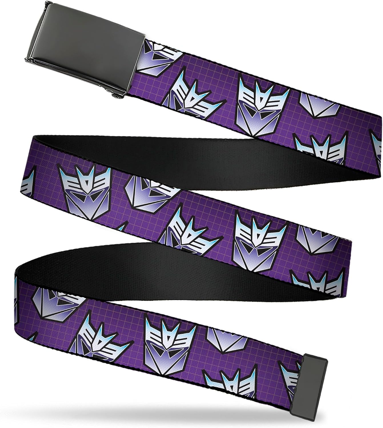 Adjustable Belt, Clamp Buckle, Cut-to-Fit, Transformers Decepticons Icon Scattered Grids Purples