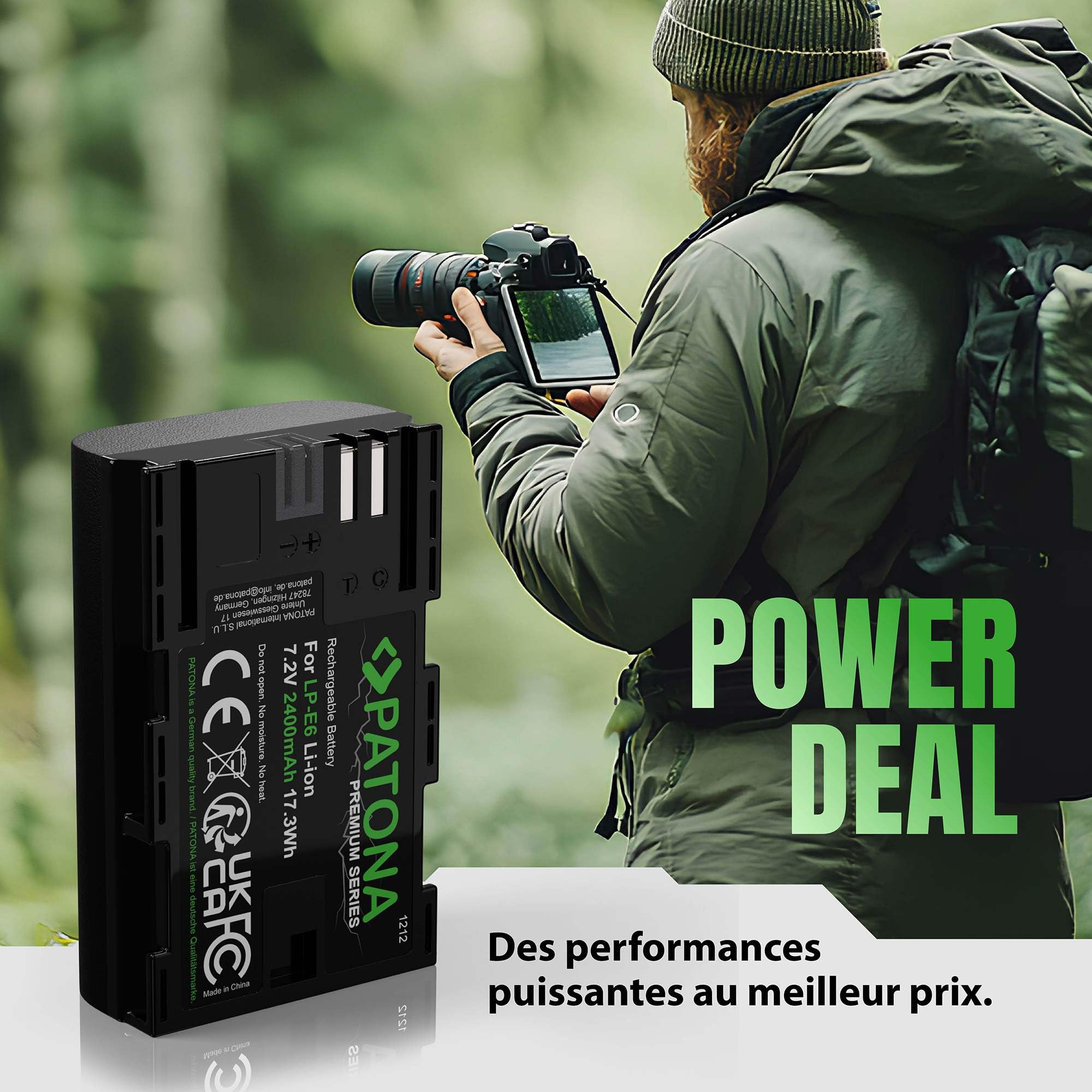 PATONA 2X Premium Batterie pour Canon LP-E6 LPE6 2400mAh | Batterie pour EOS 5D Mark II III IV 5DS R R5 6D 7D 60D 60Da 70D 80D 90D XC10 XC15 WFT-E5 E7, anti court-circuit