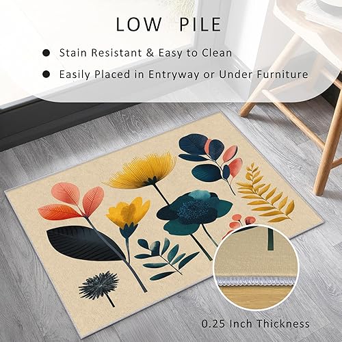 Miniatura 3 de Large Retro Leaf Rugs for Living Room Washable, 7x7 Area Rug with 70s 80s Floral Print, Ultra Thin Soft Bedroom Rug, Retro Leaf Home Decor Indoor