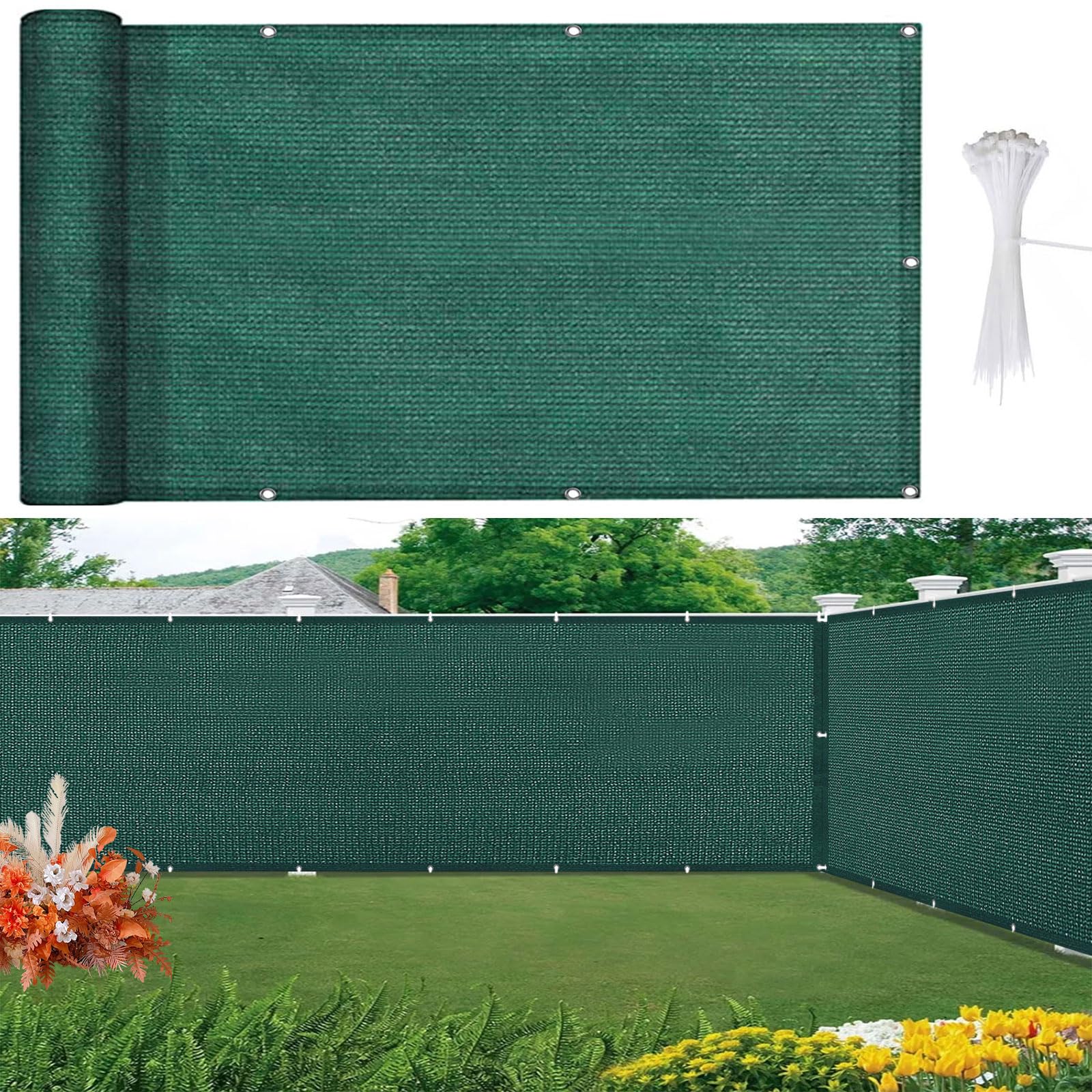 Pantalla Privacidad Balcón 110 x 670 cm Hdpe, Protección UV, Resistente Al Viento Malla Sombreo con Ataduras de Cables Protección de Privacidad para Jardín Exterior, Verde Oscuro