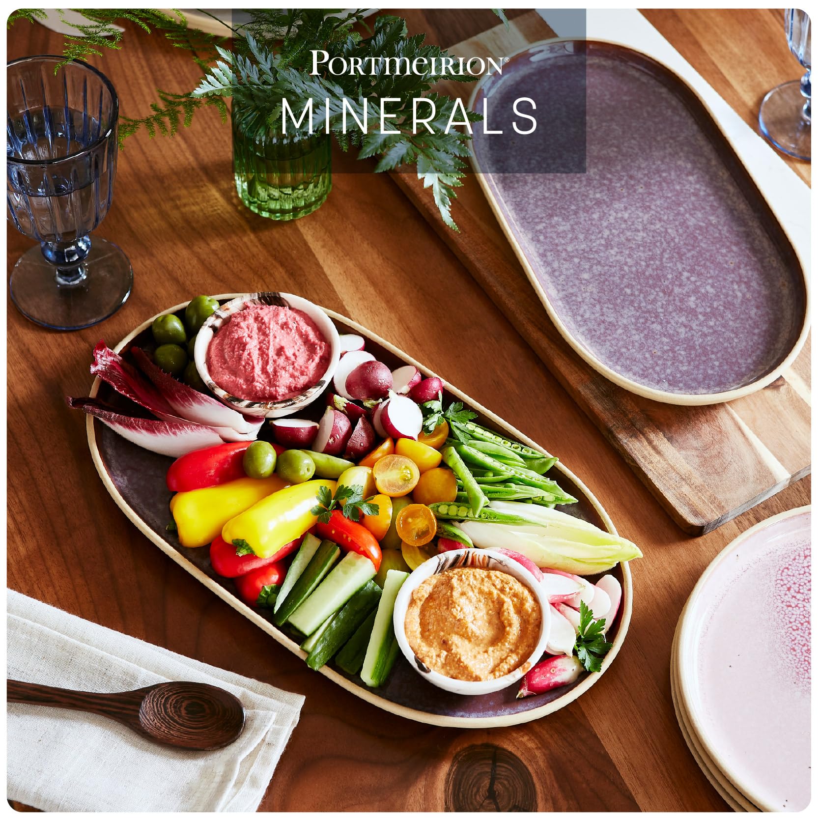 Portmeirion x Minerals Amethyst Plateau ovale moyen (30 cm) – Plat de service en grès émaillé violet réactif pour partager, manger et recevoir au quotidien