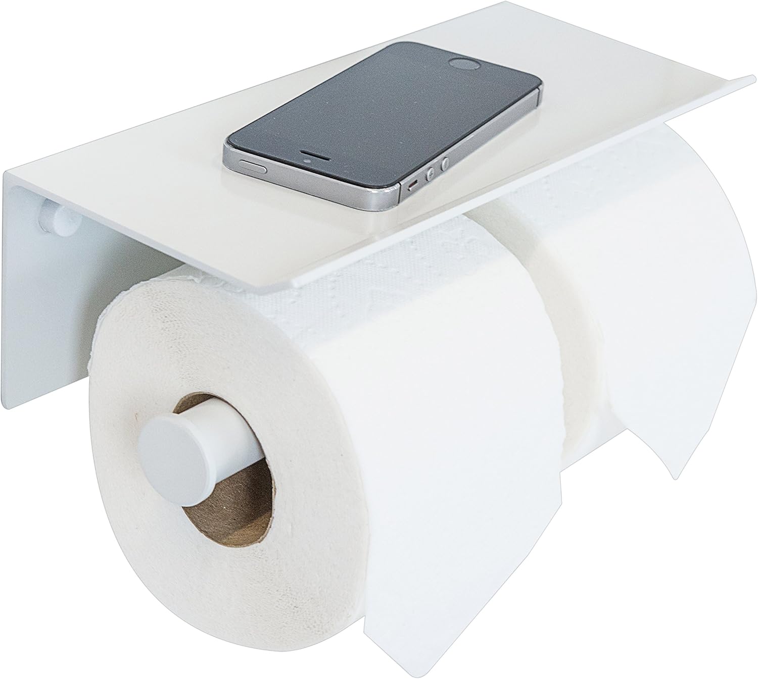 Reversible Toilet Paper Holder with Phone Shelf, Modern Style (White, Double)