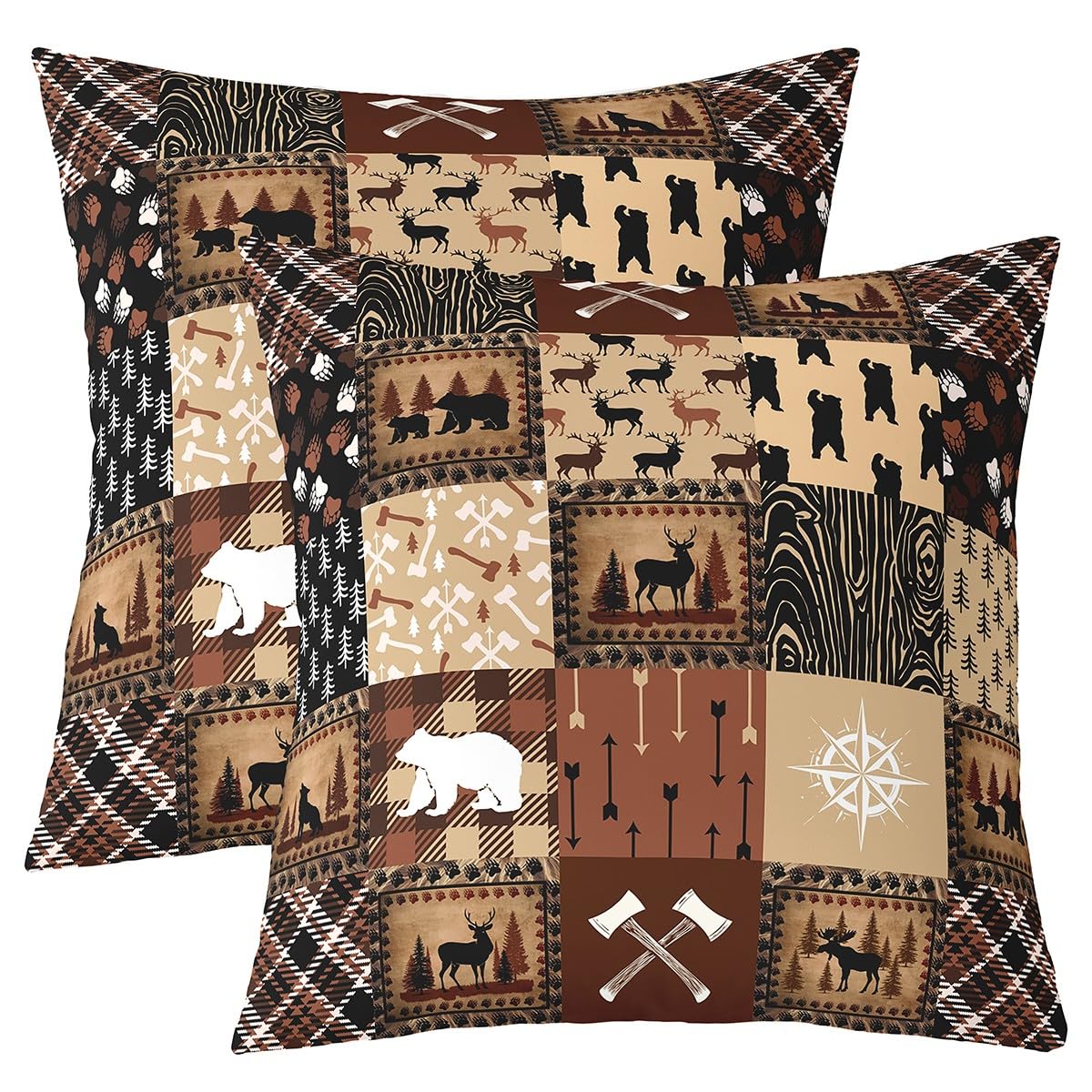Bear Throw Pillow Covers 22"x22" Set of 2 Soft Cute Elk Print Throw Pillowcases for Teens Farmhouse Wild Animals Style Pillow Cases Cushion Covers