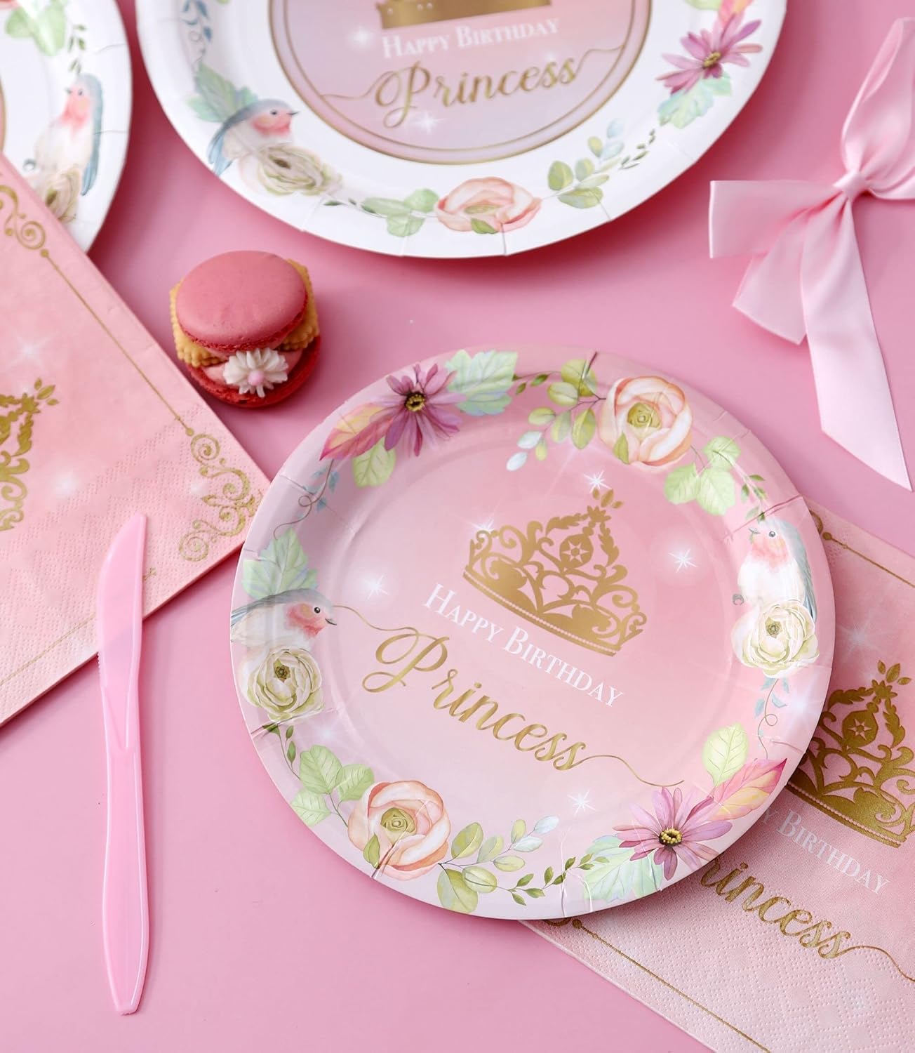 Princess Plates and Napkins Party Supplie - Serves 16 - Princess Birthday Decorations Includes Paper Plates Cups Napkins Cutlery Balloons Banner Tablecloth Party Favor Décor Idea