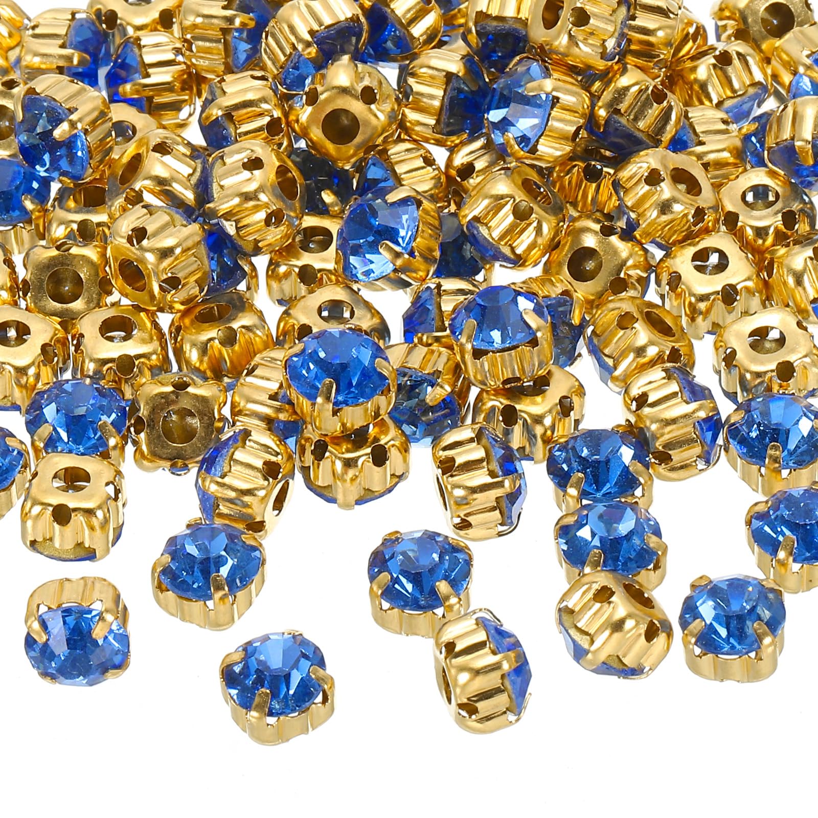 Strass à coudre 7mm PATIKIL en verre bleu clair avec base en métal fleur pour vêtement
