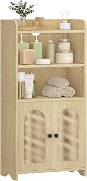 HEXCELEN Small Bathroom Storage Cabinet, Bathroom Organizers and Storage with 2 Doors and Shelves, Floor Cabinet Freestanding with Adjustable Shelf for Small Spaces, Yellow 7.9 D x 14.6 W x 29.6 H