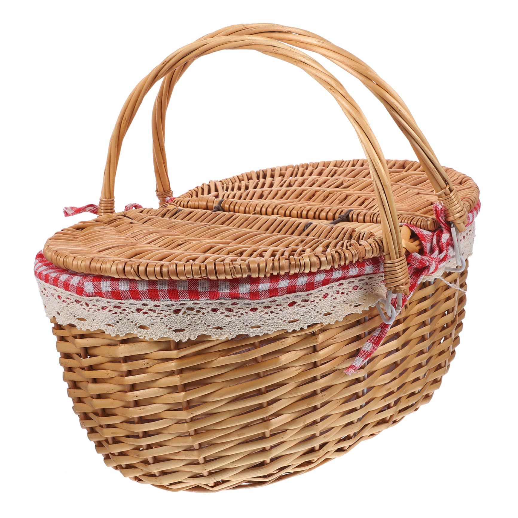 Panier rustique en osier marron de qualité supérieure avec couvercle et doubles poignées de portage