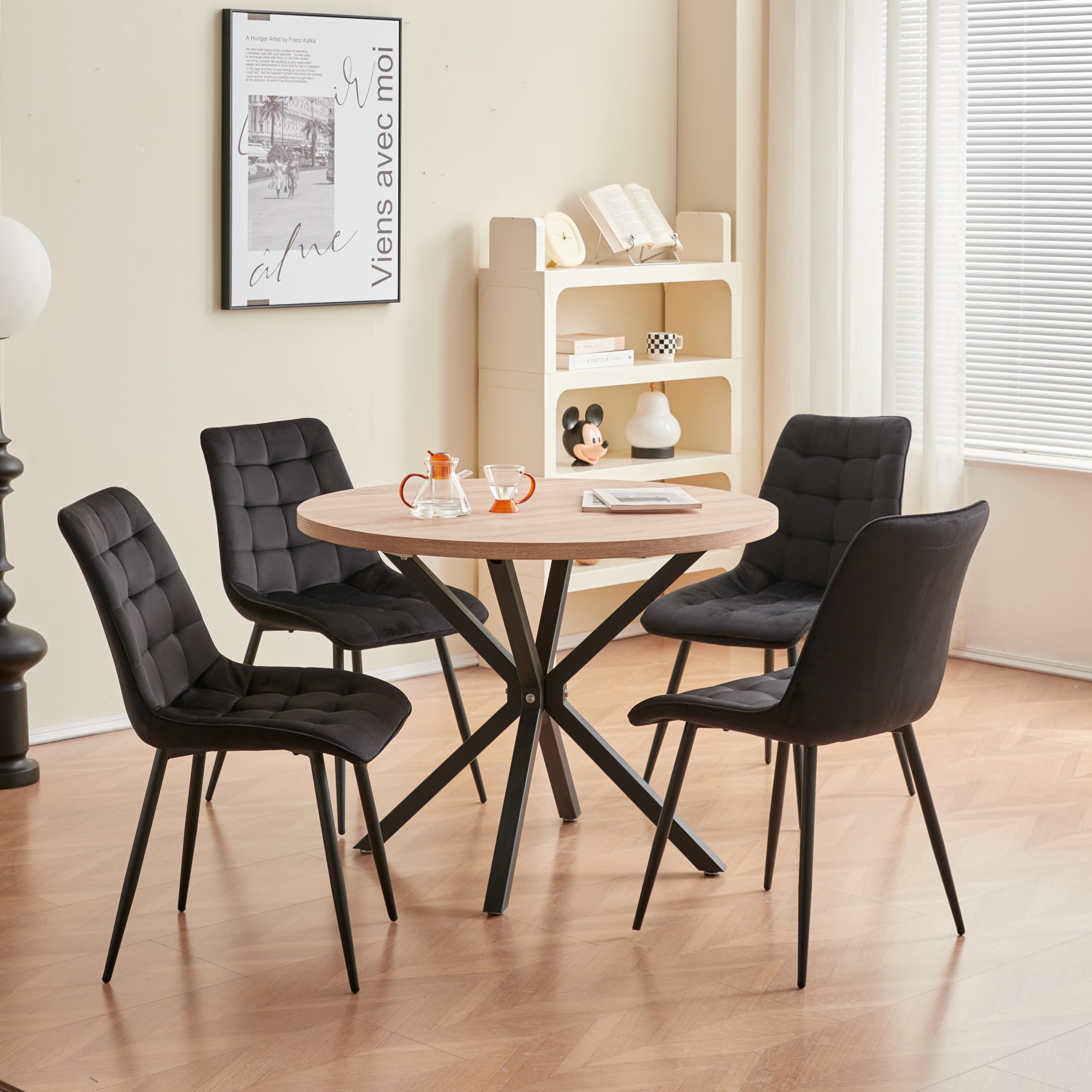 GrandCA HOME 100 cm esstisch rund，Großer esstisch,Geeignet für 4-6 Personen，MDF-Platte/Metallbeine aus Eisen,Geeignet für Küche, Esszimmer, Café, Wohnzimmer (Helle Holzmaserung)
