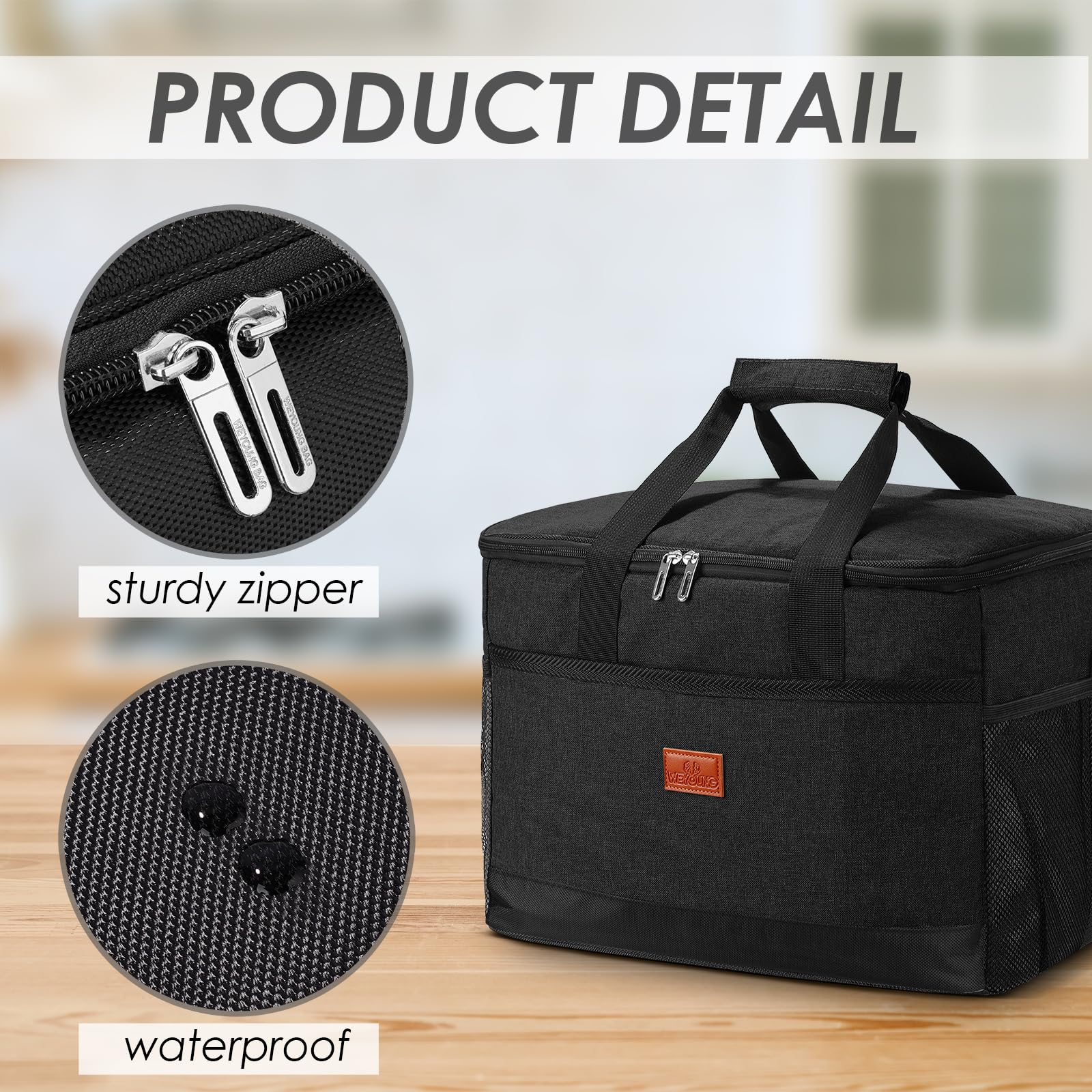 Bolsa térmica de 30 L, bolsa de picnic aislada grande, bolsa de almuerzo de gran capacidad, bolsa térmica portátil reutilizable para 4/6 personas (negro)